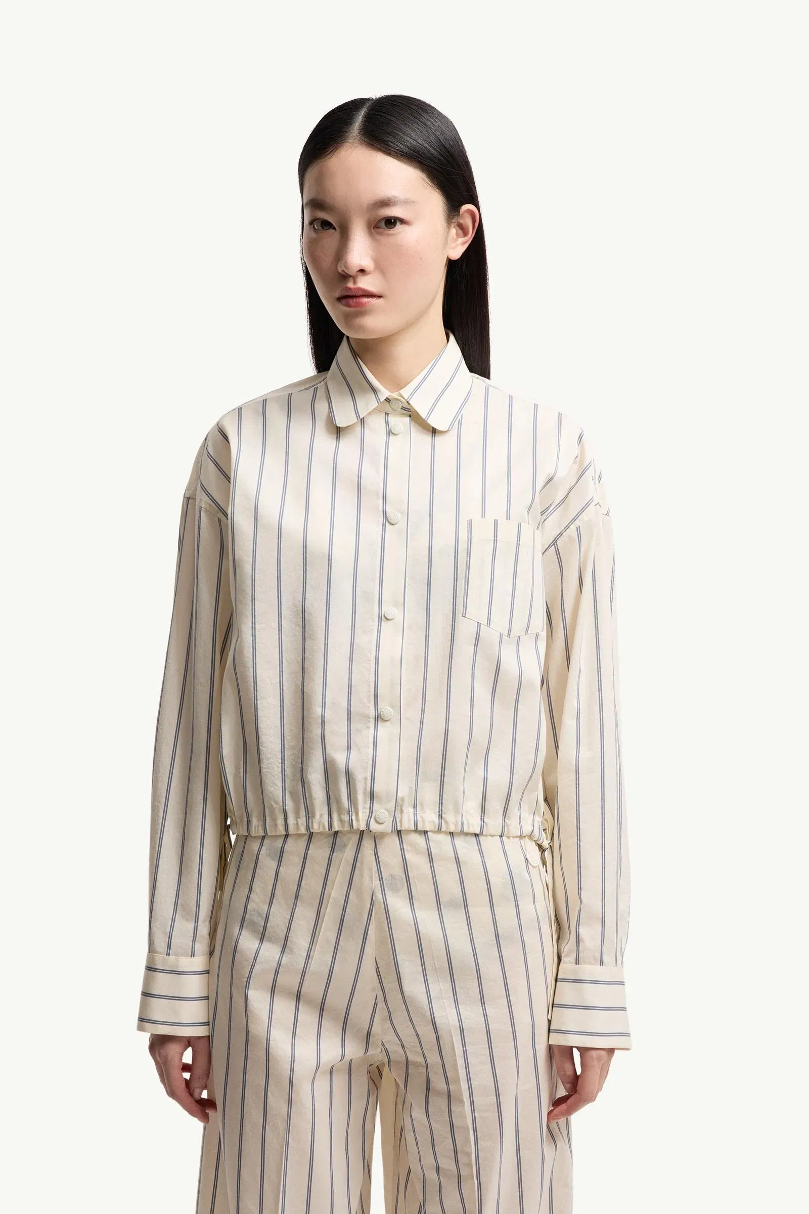 Moncler Striped Cotton & Silk Long Sleeve Shirt White Ivory White Ivory