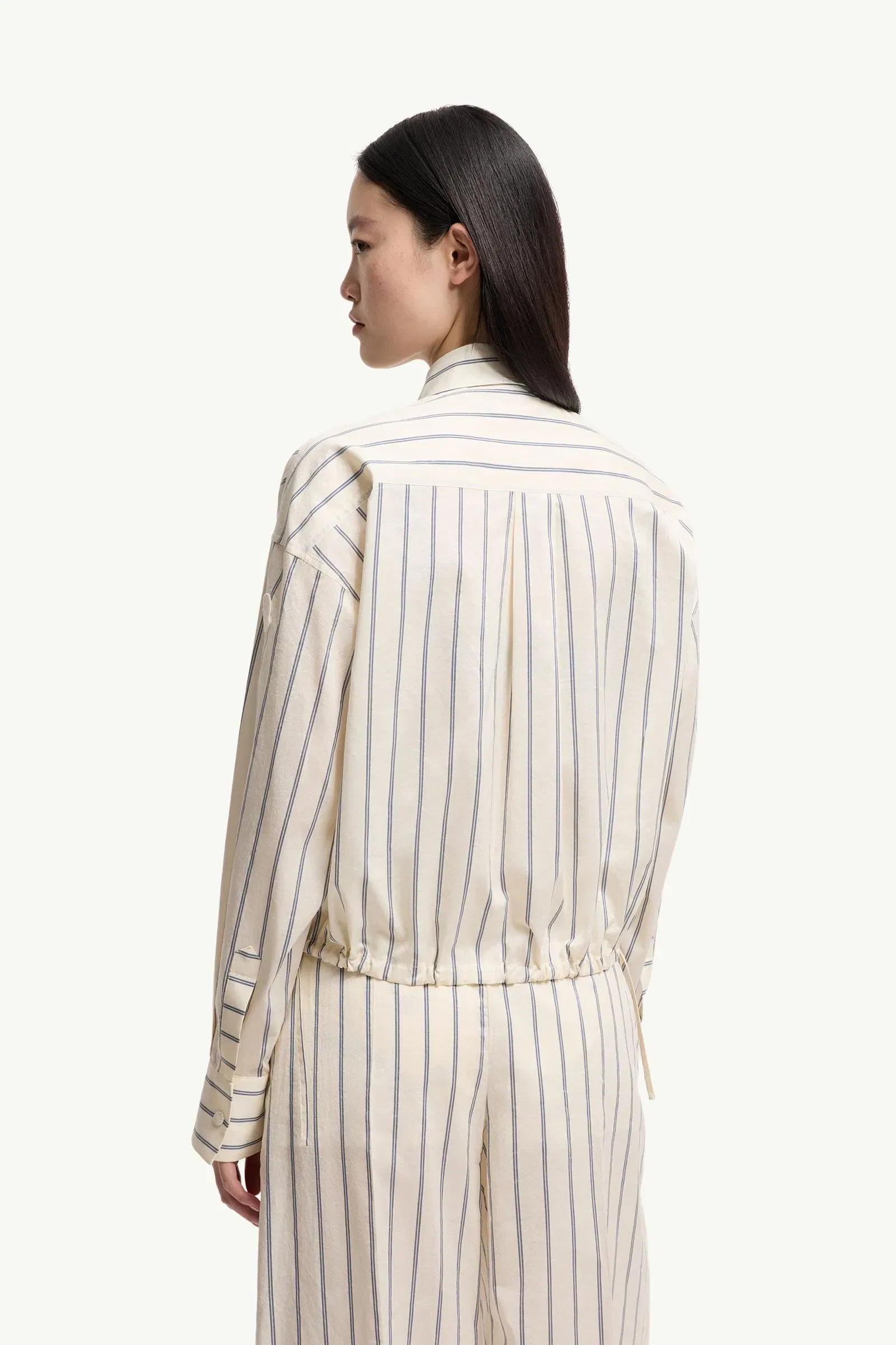 Moncler Striped Cotton & Silk Long Sleeve Shirt White Ivory White Ivory