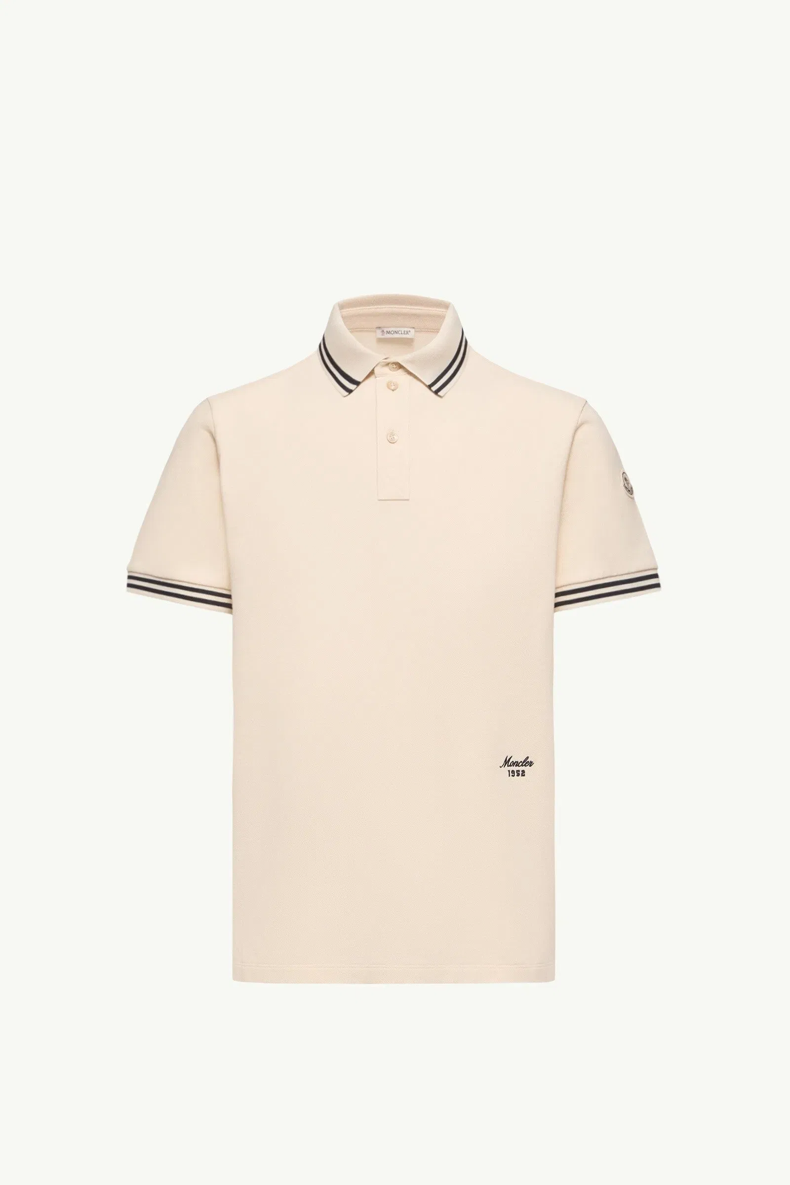 Moncler Striped Trim Cotton Piquet Polo Shirt White Ivory White Ivory
