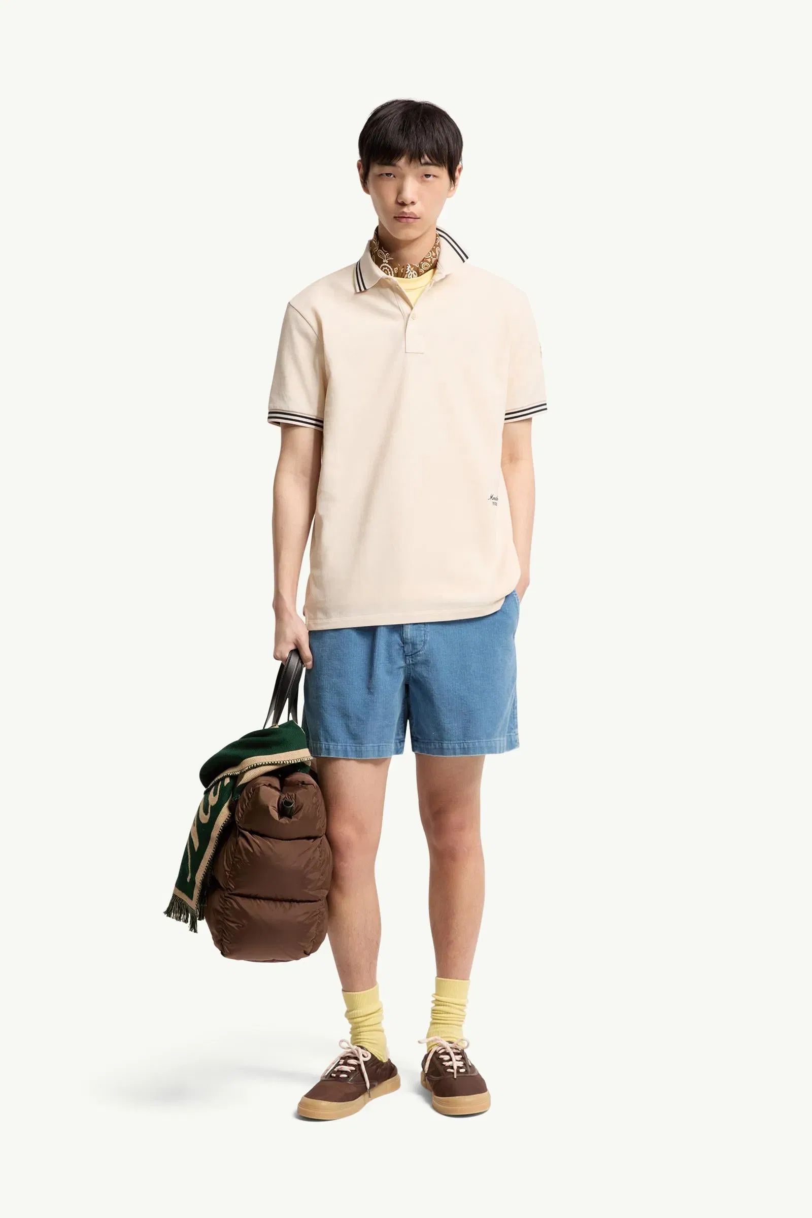 Moncler Striped Trim Cotton Piquet Polo Shirt White Ivory White Ivory