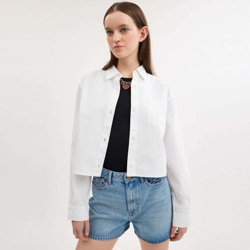 Coach Cropped Poplin Shirt In Organic Cotton White