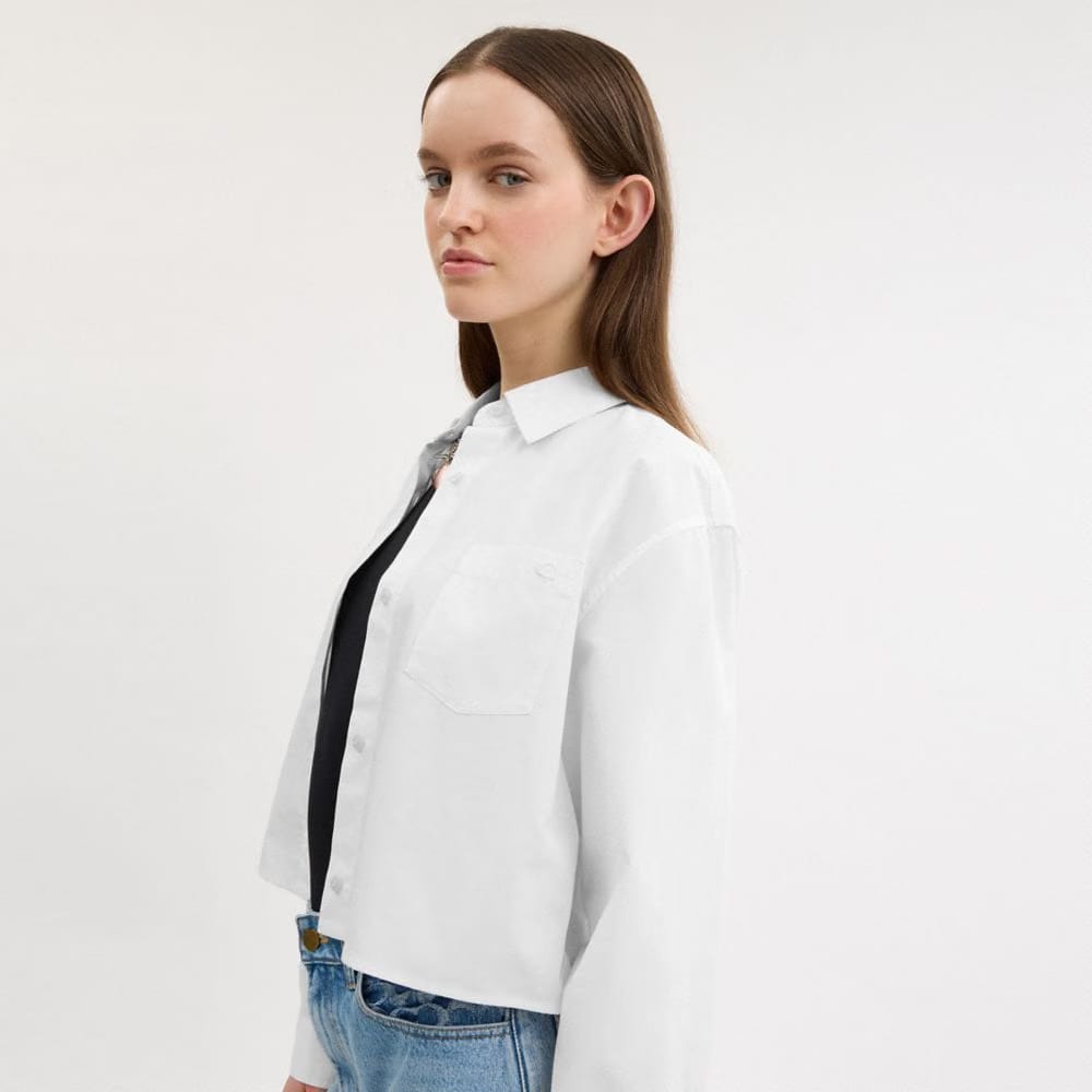 Coach Cropped Poplin Shirt In Organic Cotton White