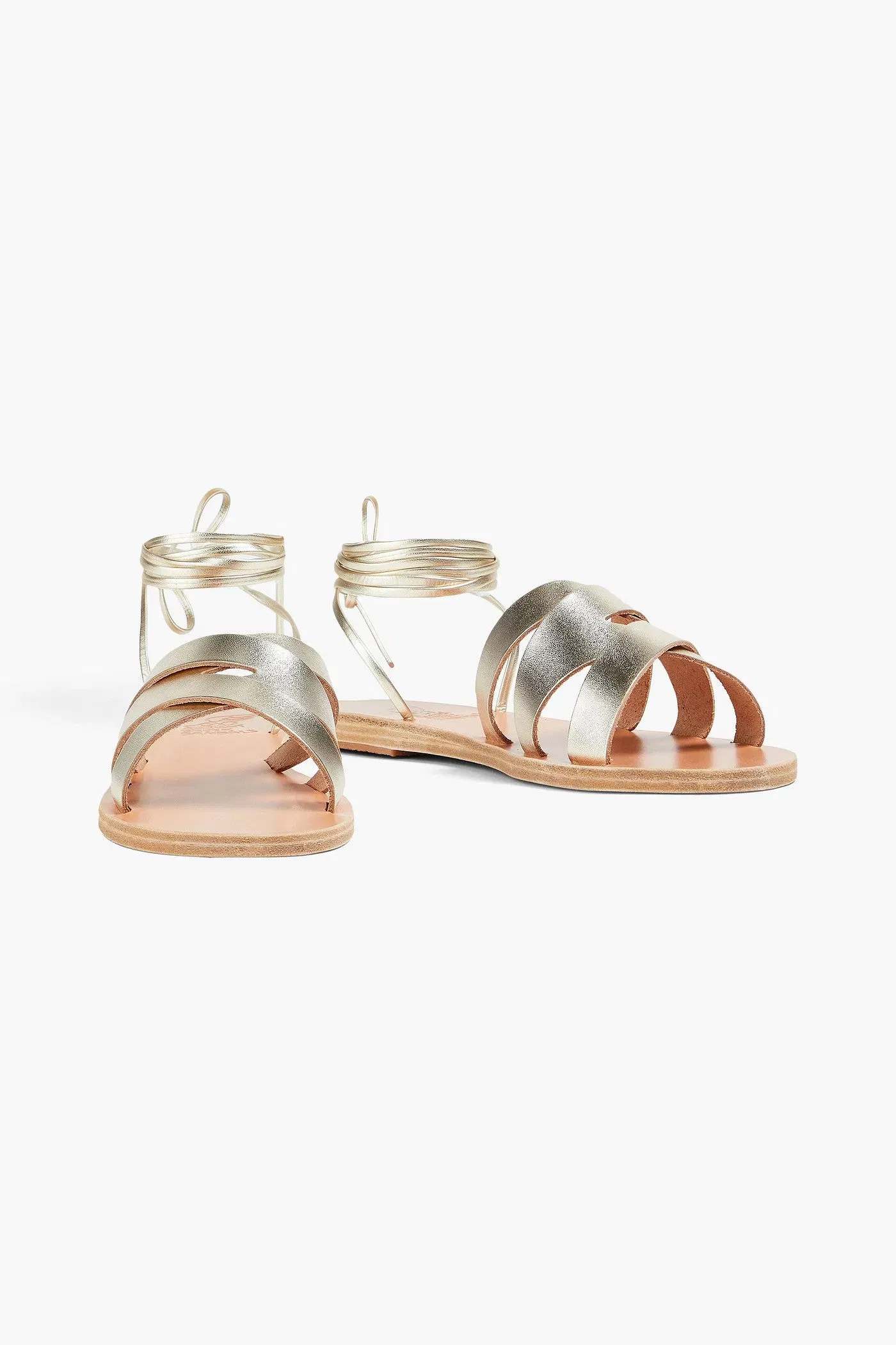 Ancient Greek Sandals Pisidia Metallic Leather Sandals Platinum Women's