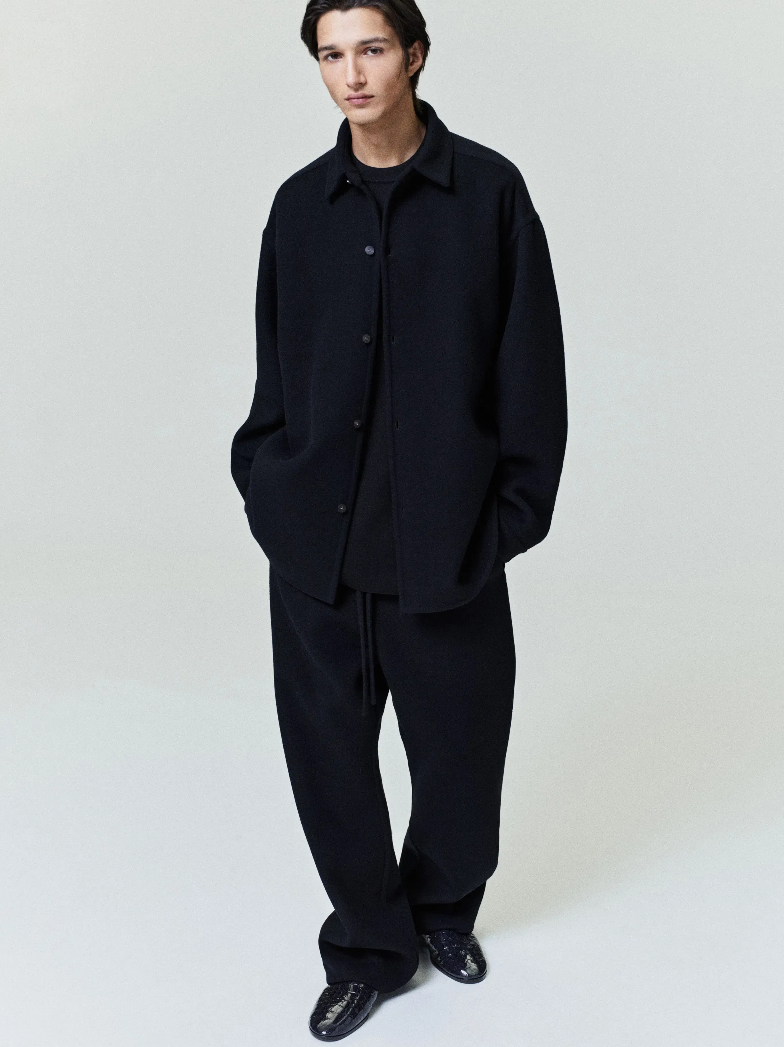 Essentials Double Face Wool Cashmere Relaxed Shirt Black