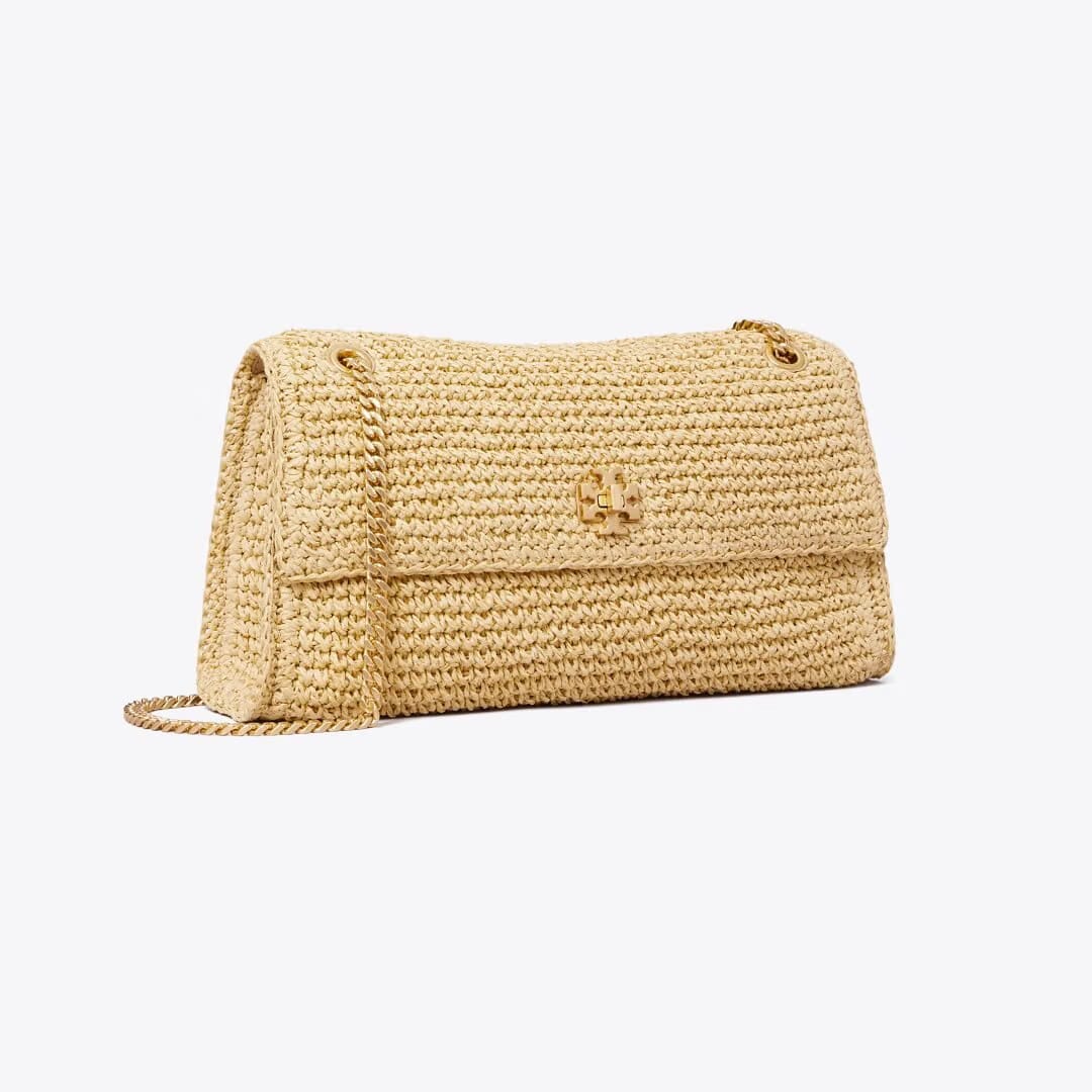 Tory Burch Kira Turnlock Woven Shoulder Bag Natural