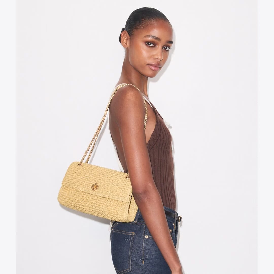 Tory Burch Kira Turnlock Woven Shoulder Bag Natural