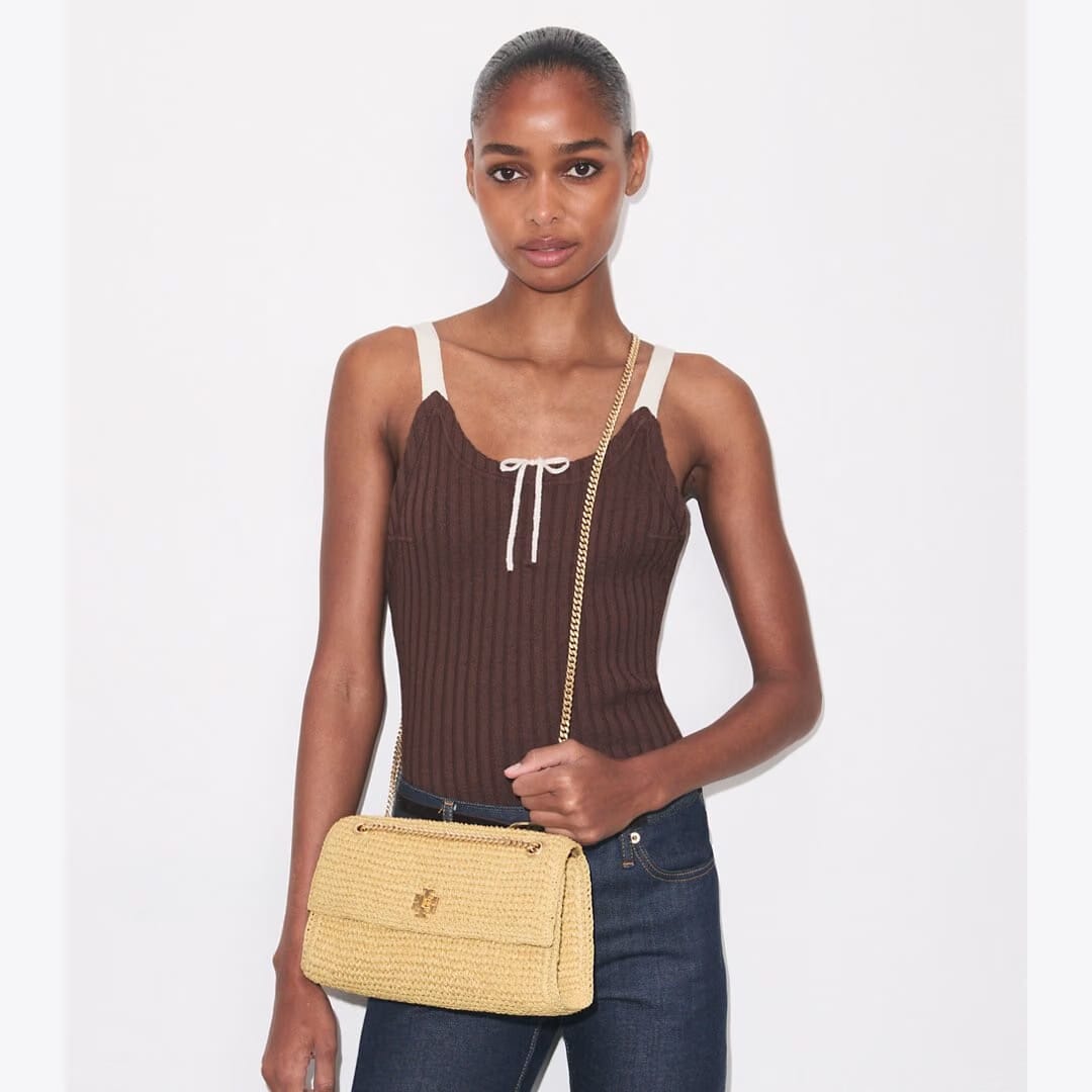 Tory Burch Kira Turnlock Woven Shoulder Bag Natural