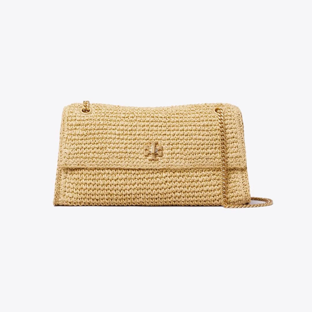 Tory Burch Kira Turnlock Woven Shoulder Bag Natural