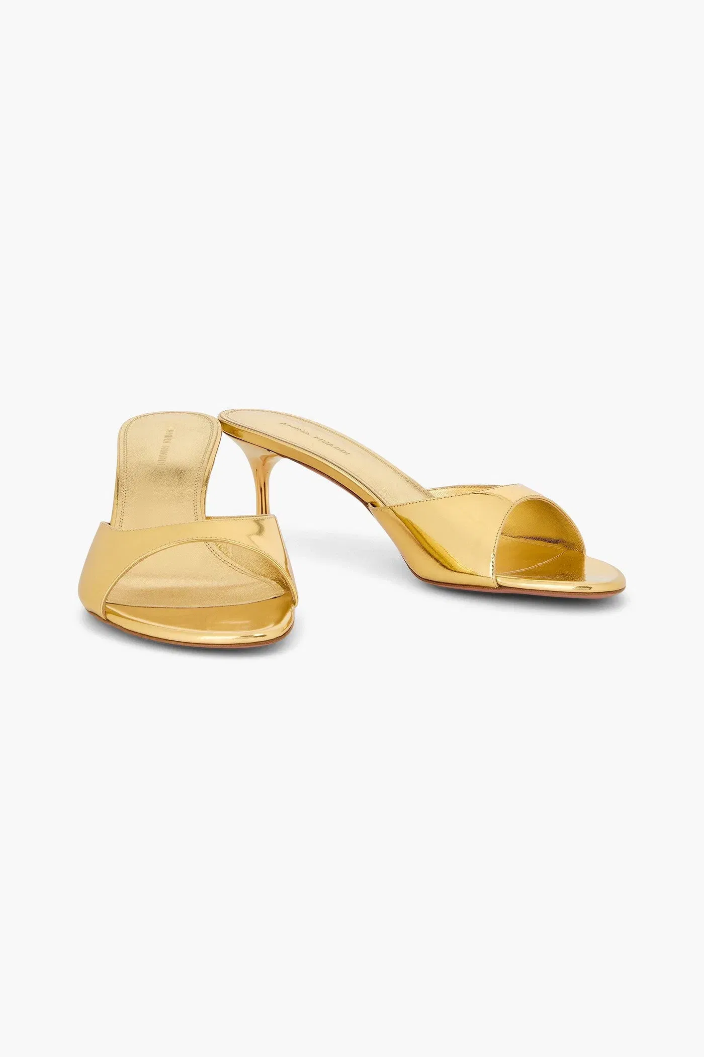 Amina Muaddi Jeanne Mirrored-Leather Mules Gold Women's
