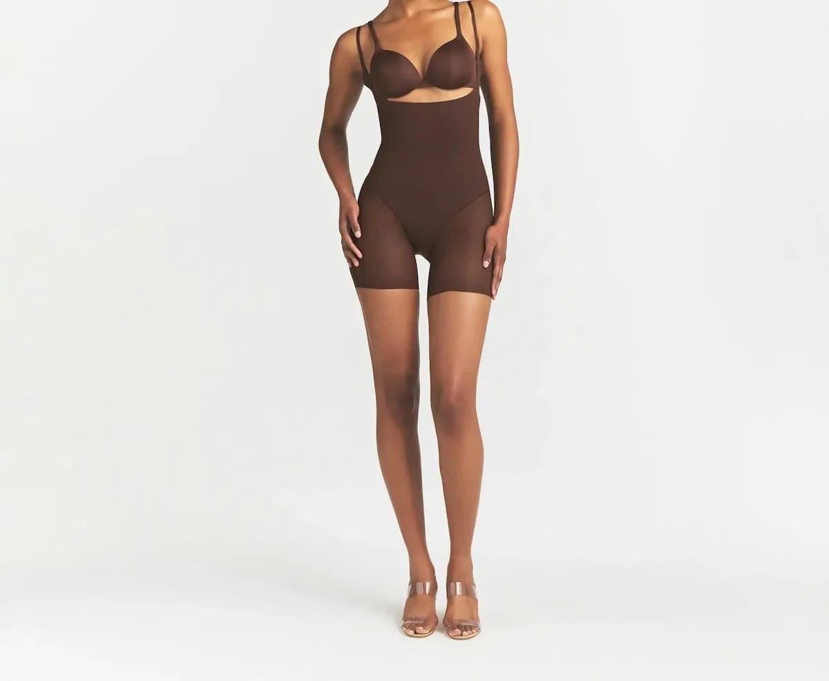 Skims Power Mesh Shapewear Core Sculpt Open Bust Mid Thigh Bodysuit