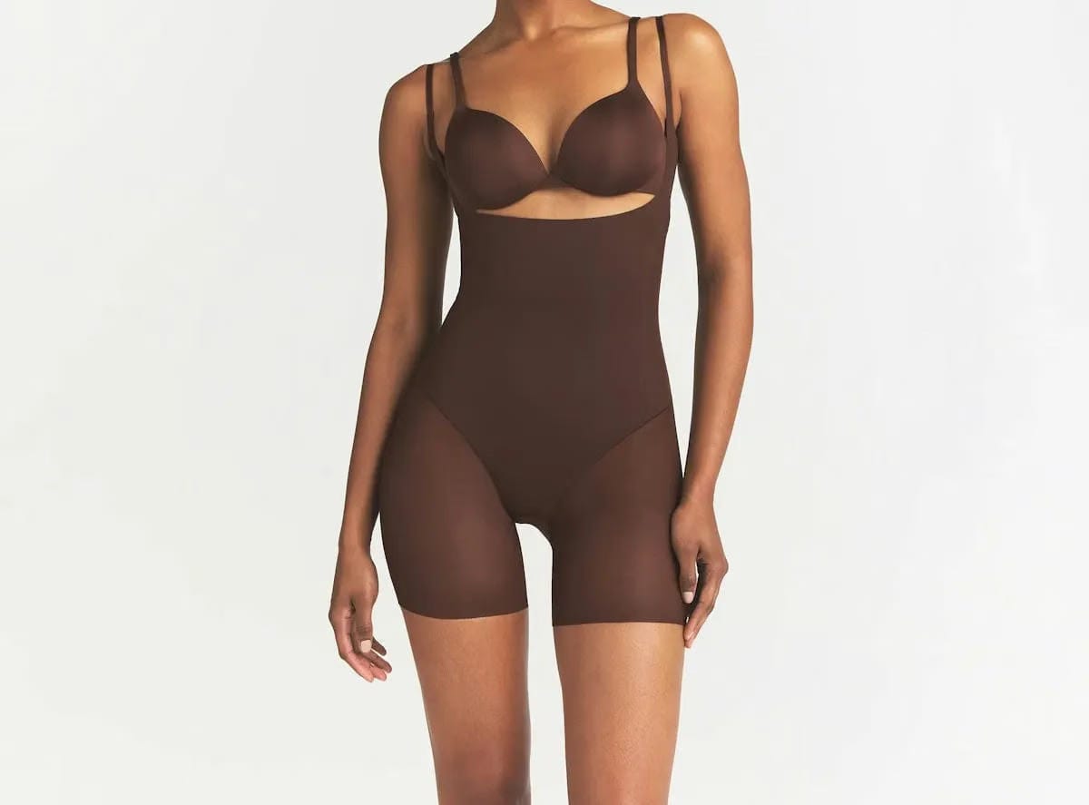 Skims Power Mesh Shapewear Core Sculpt Open Bust Mid Thigh Bodysuit