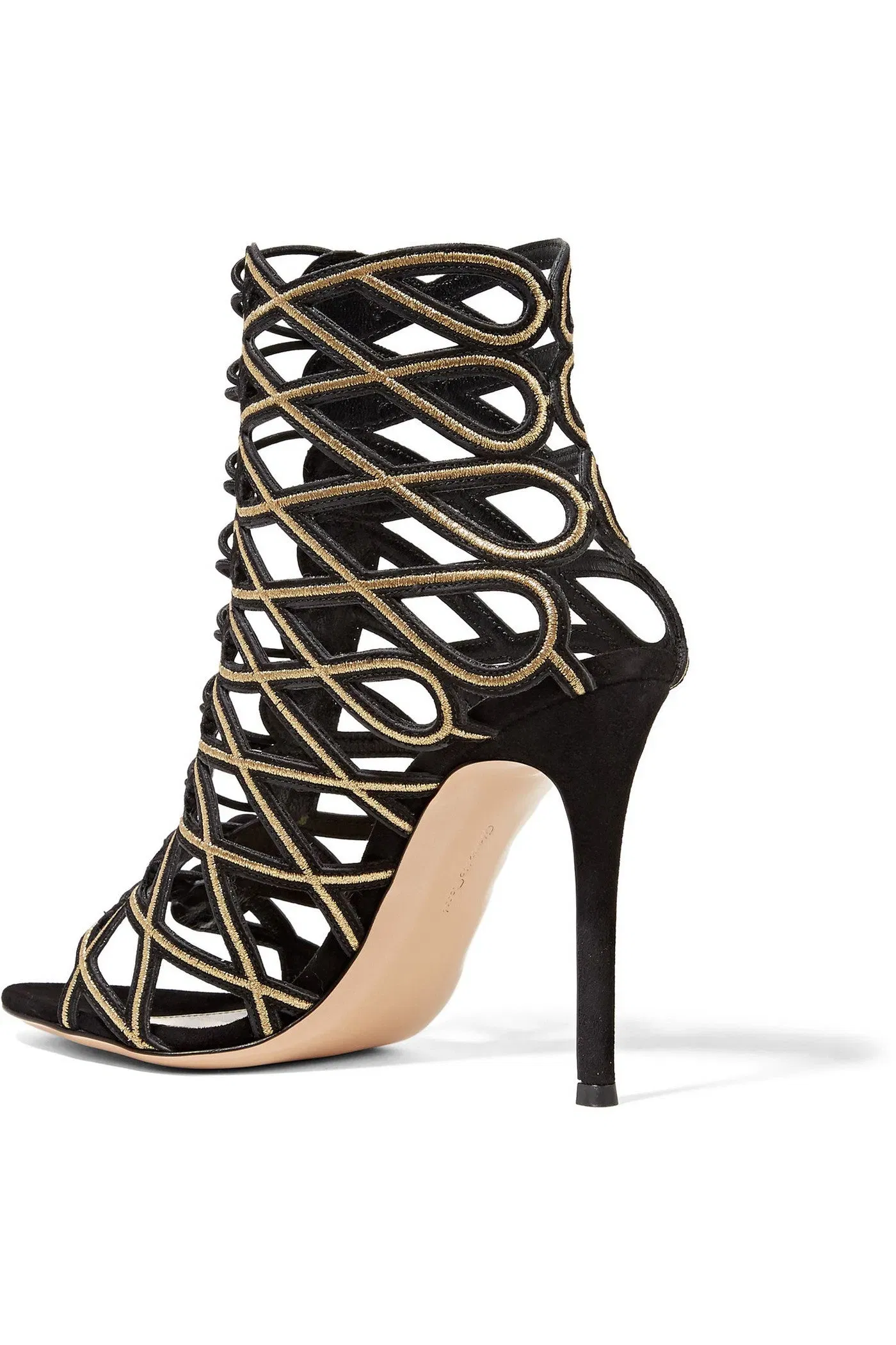 Gianvito Rossi Cutout Embroidered Suede Sandals Black Women's