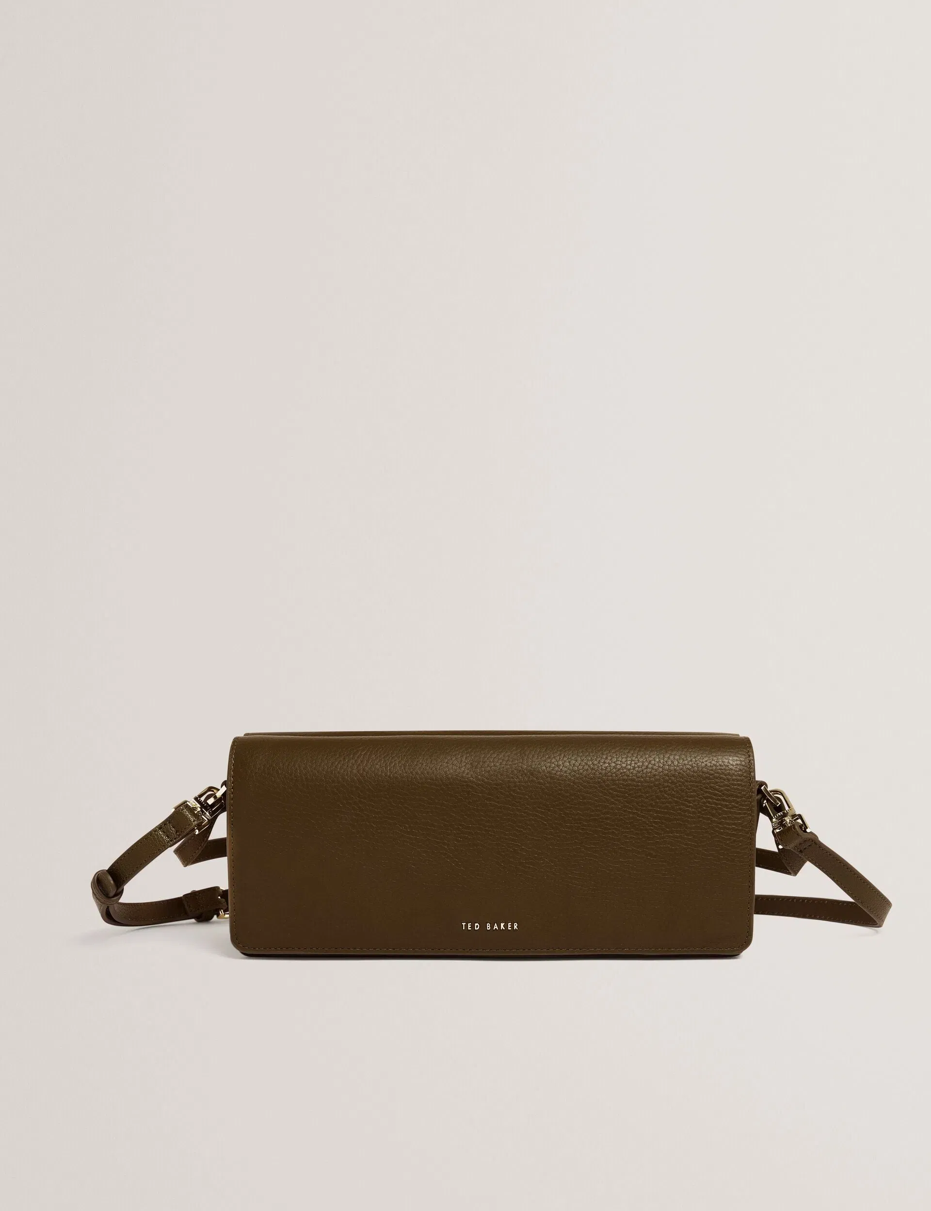 Ted Baker Twyyla Leather Foldover Baguette Shoulder Bag In Khaki Women's