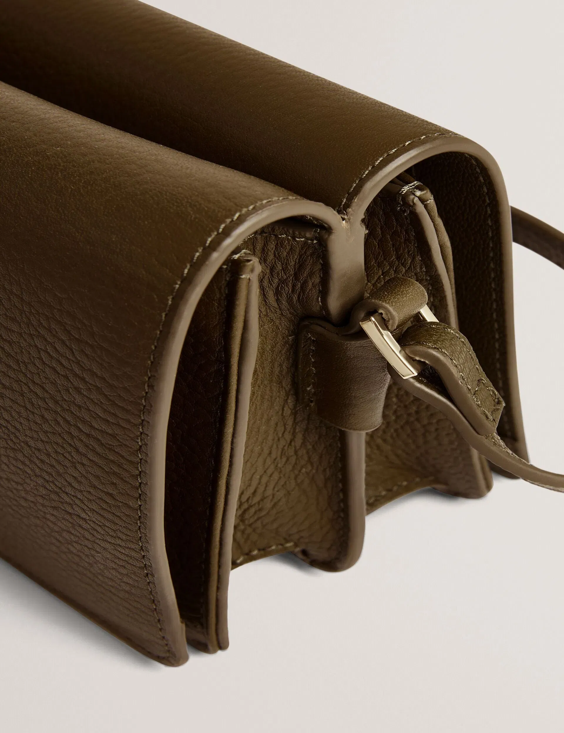 Ted Baker Twyyla Leather Foldover Baguette Shoulder Bag In Khaki Women's