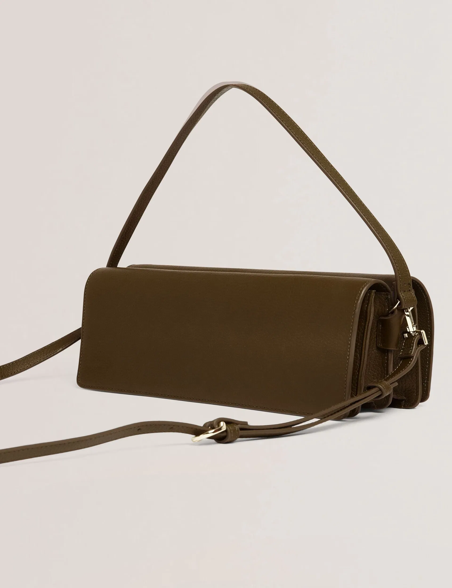 Ted Baker Twyyla Leather Foldover Baguette Shoulder Bag In Khaki Women's