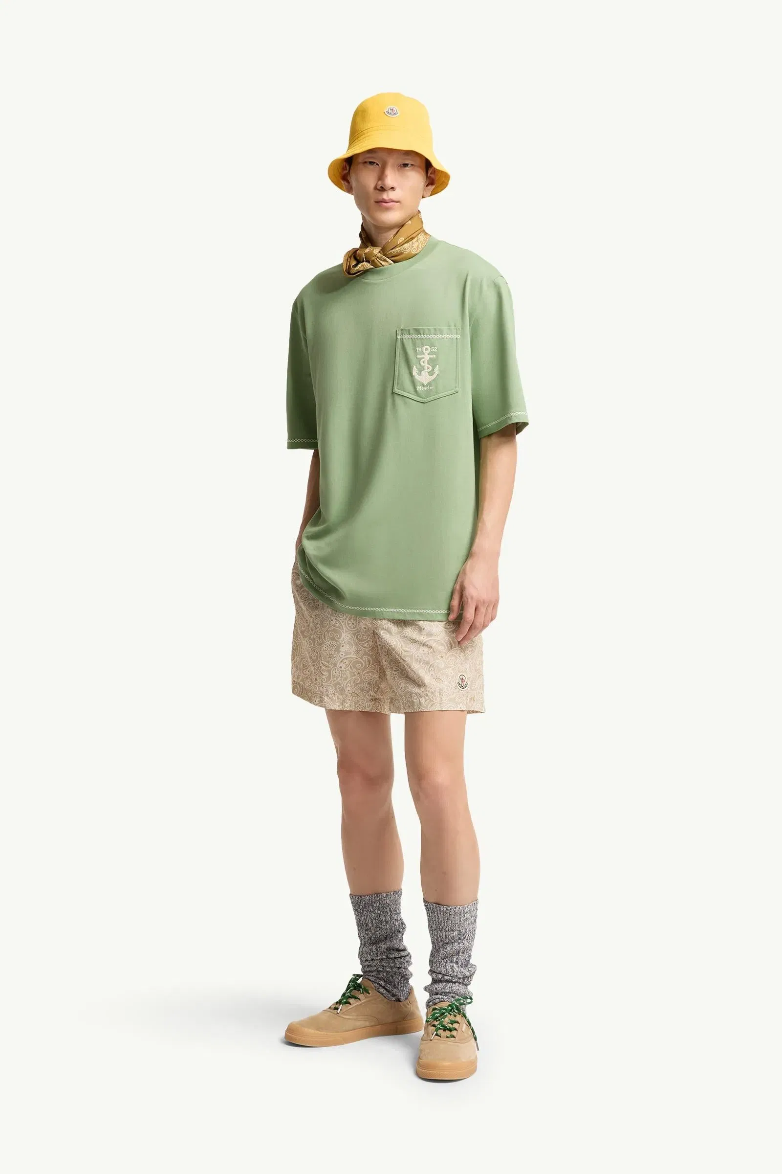 Moncler Embroidered Anchor Cotton T-Shirt Green Green
