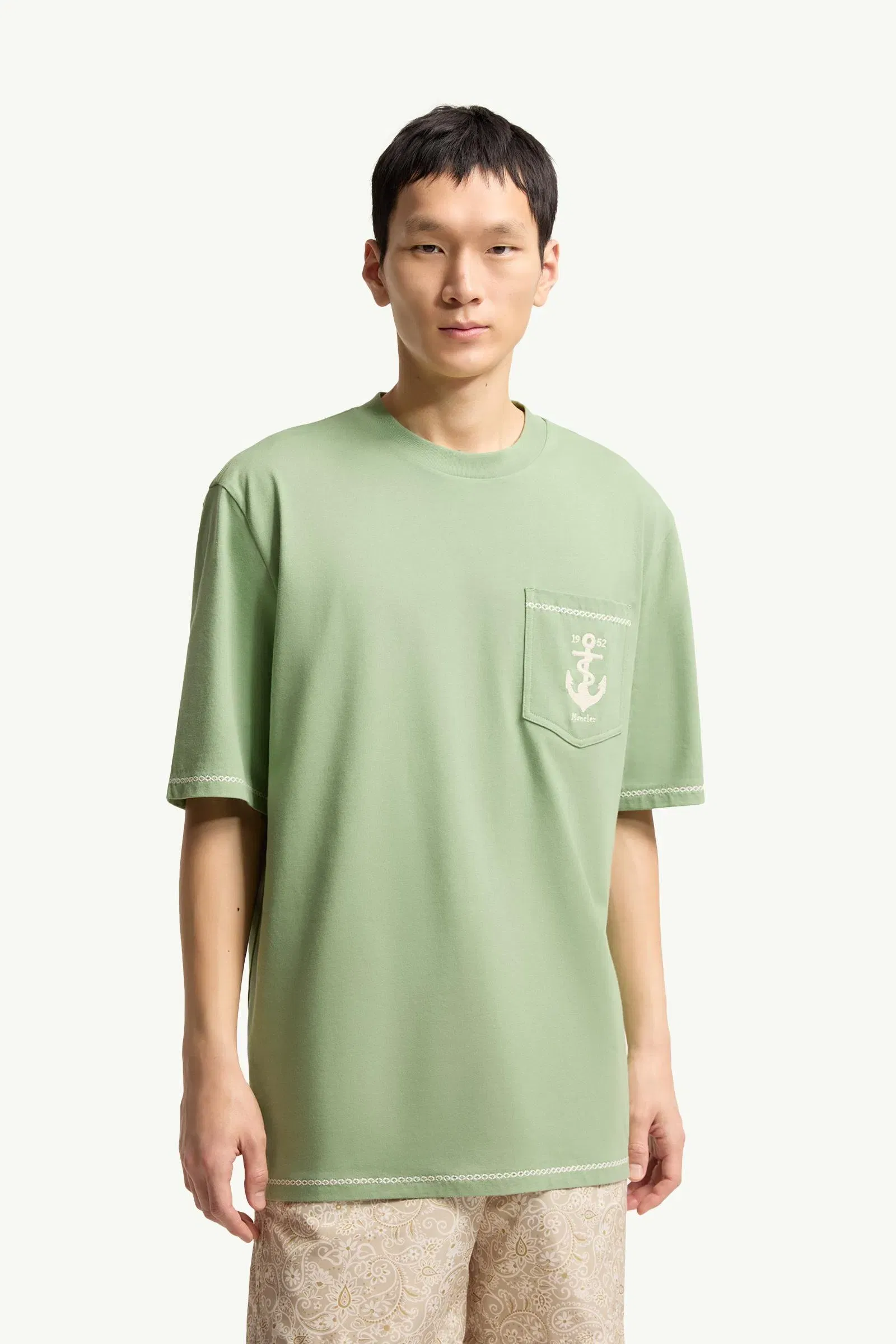 Moncler Embroidered Anchor Cotton T-Shirt Green Green