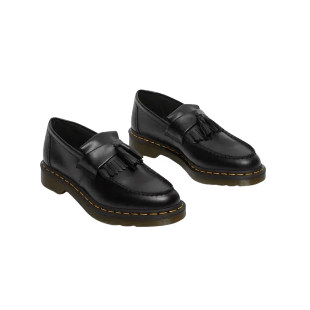 Dr Martens Adrian Yellow Stitch Leather Tassel Loafers Black