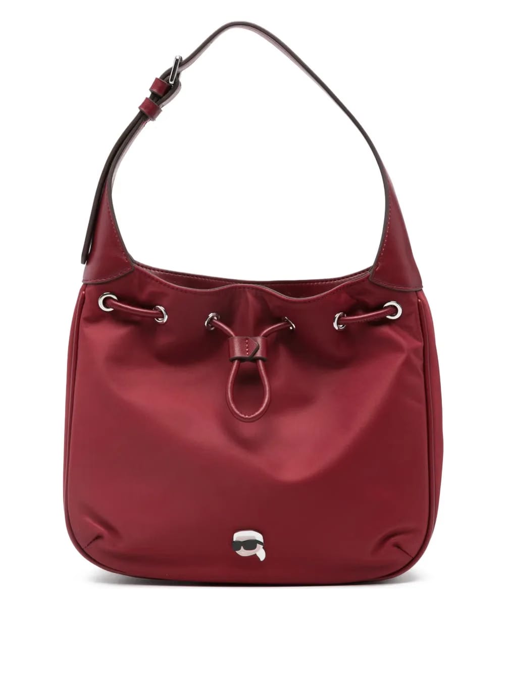 drawstring logo-patch shoulder bag