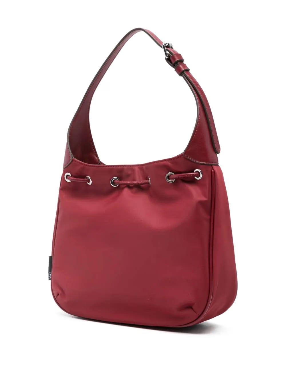 drawstring logo-patch shoulder bag