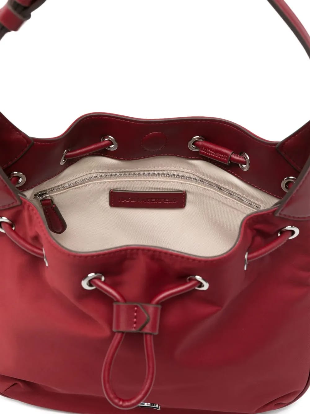 drawstring logo-patch shoulder bag