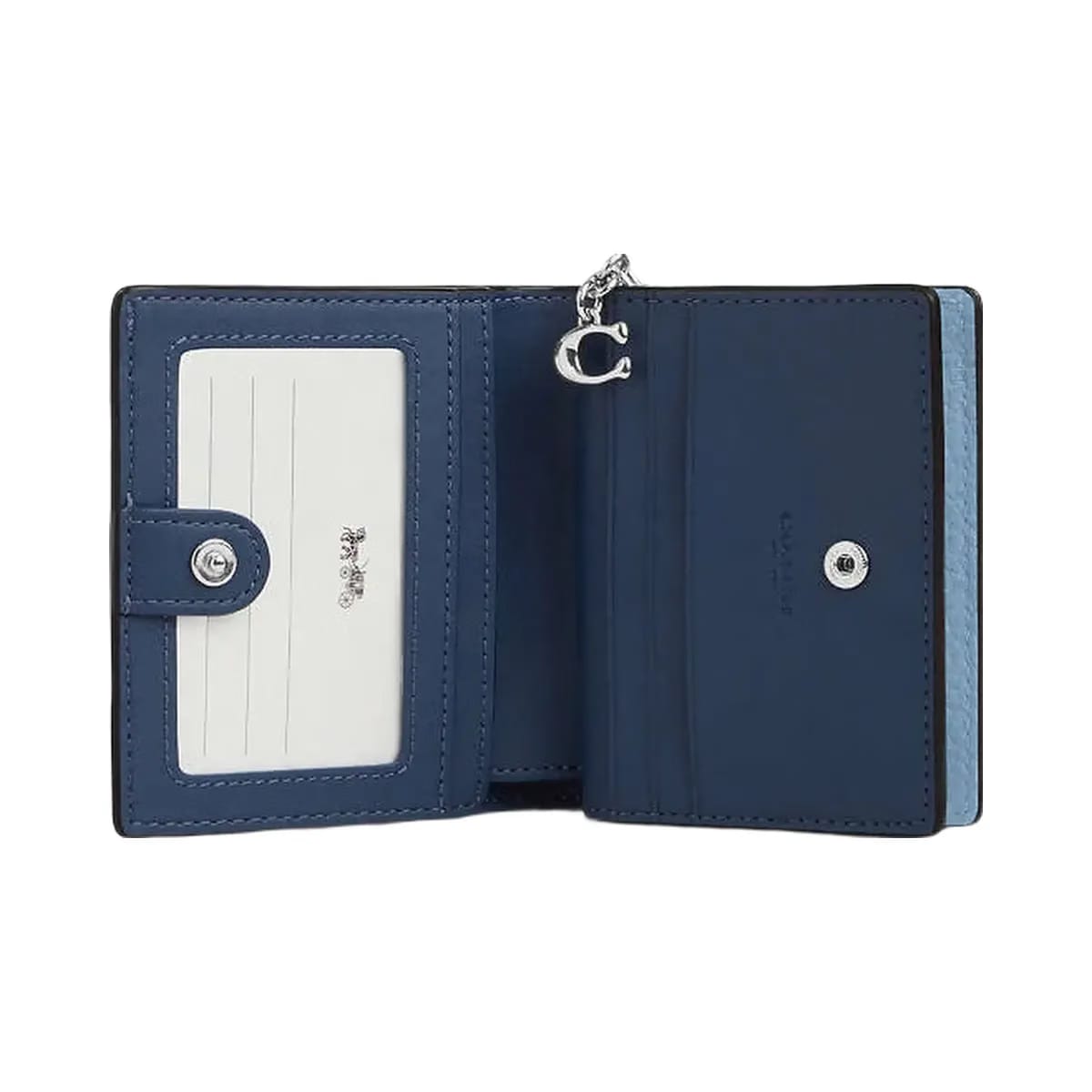 Coach Snap Wallet Pebbled Leather-Silver-Pool