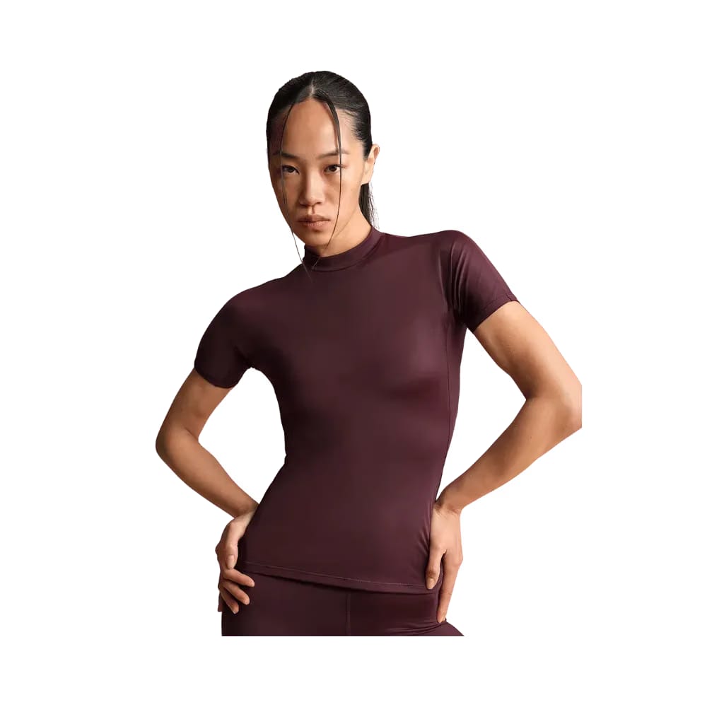 Nike X Skims Shine Women's Mock-Neck Short-Sleeve Top CURRANT