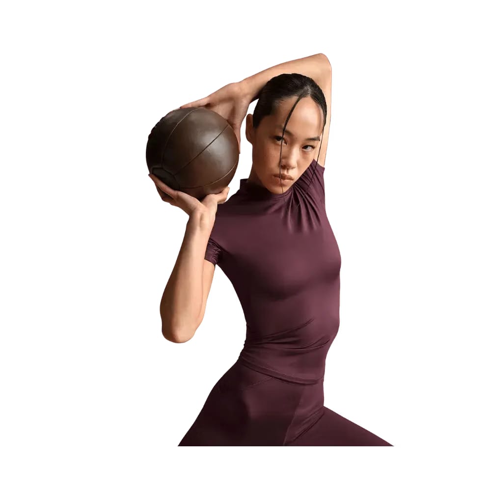 Nike X Skims Shine Women's Mock-Neck Short-Sleeve Top CURRANT