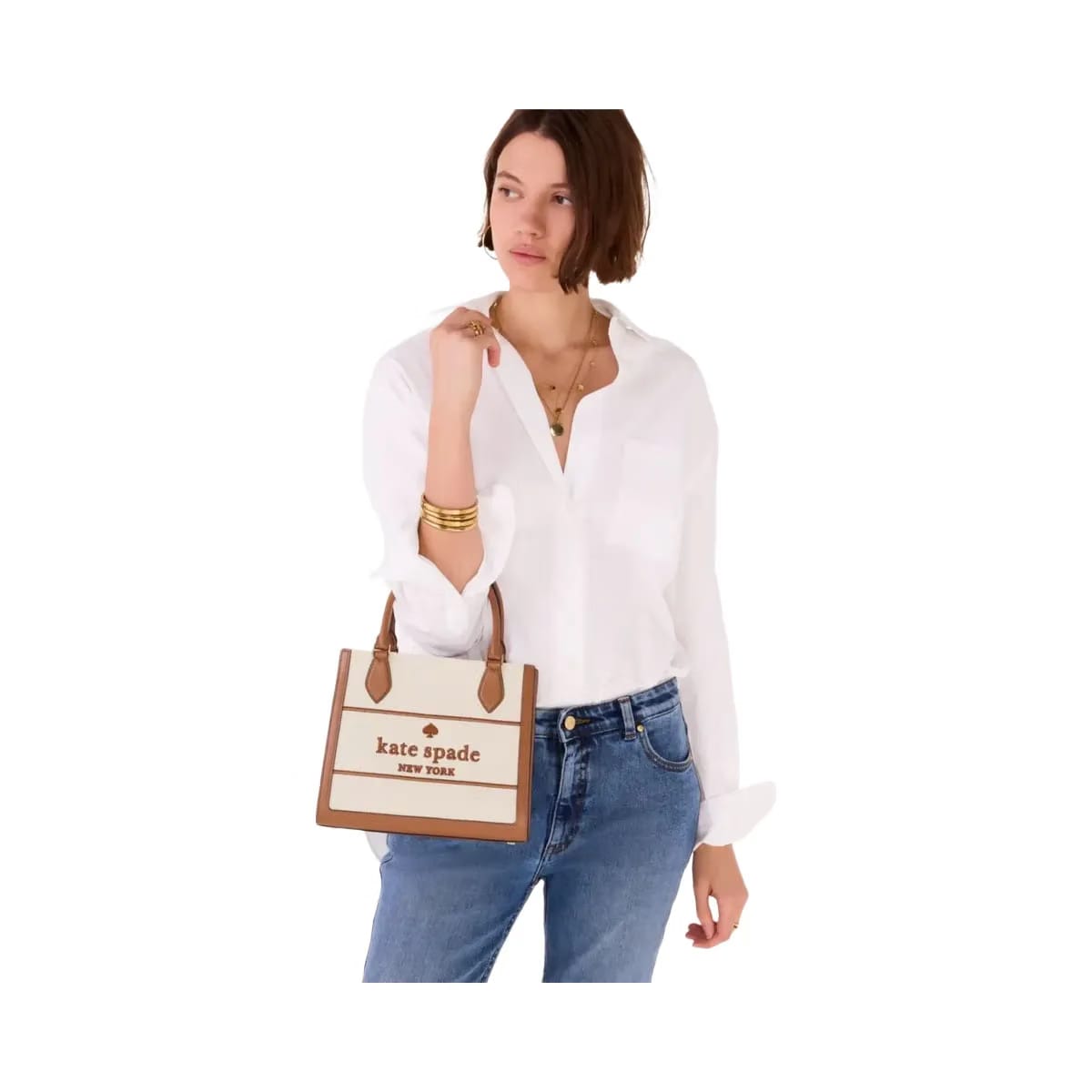 Kate Spade Ellie Canvas Small Tote Warm Gingerbread Multi