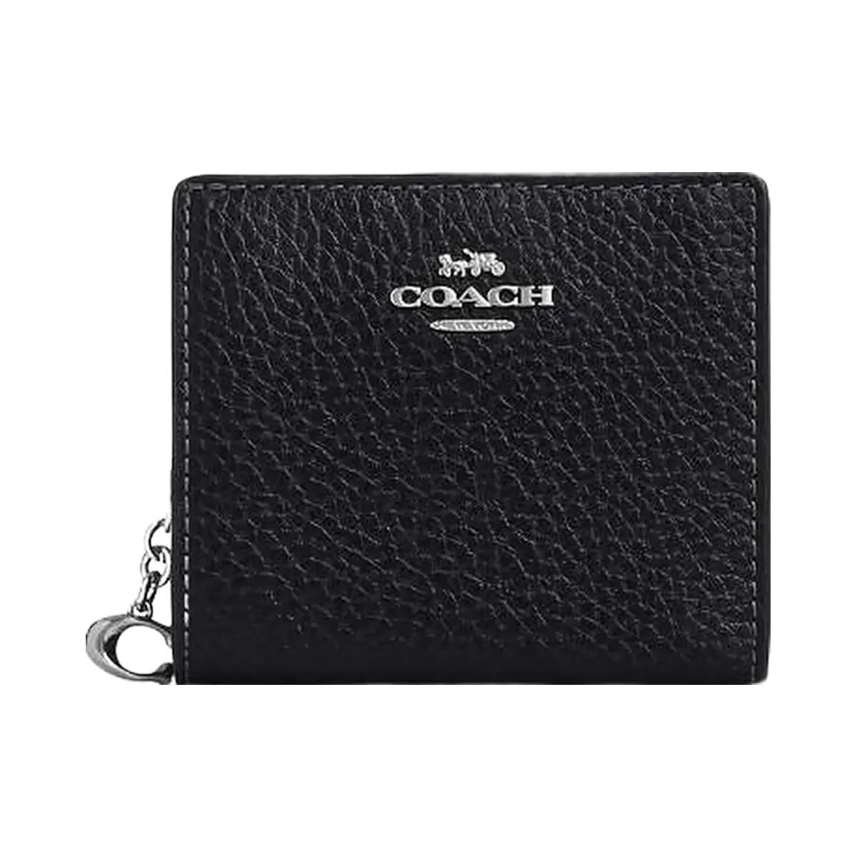 Coach Snap Wallet Pebbled Leather-Silver-Black
