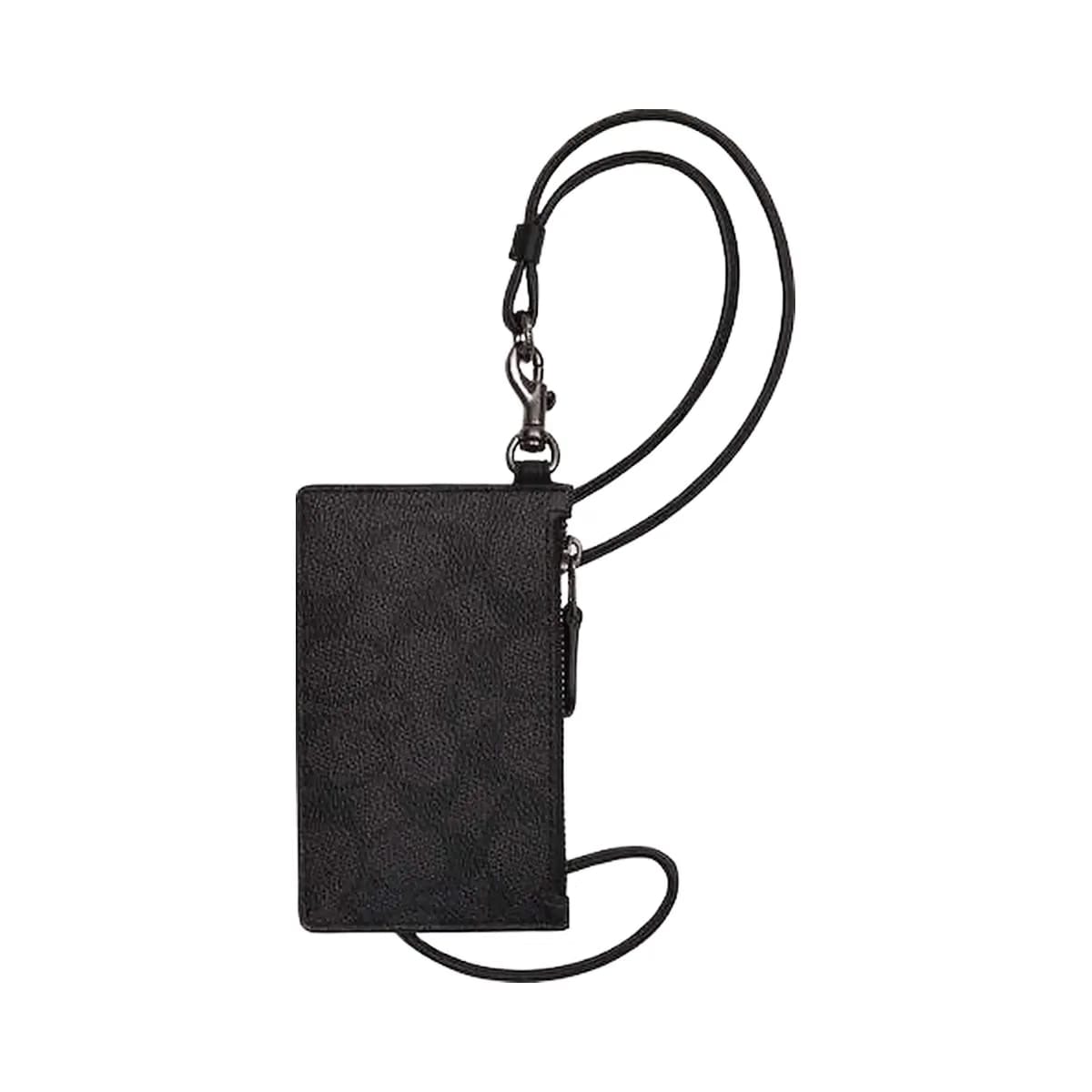 Coach Zip Lanyard Card Case In Signature Canvas Signature Canvas-Gunmetal-Charcoal-Black