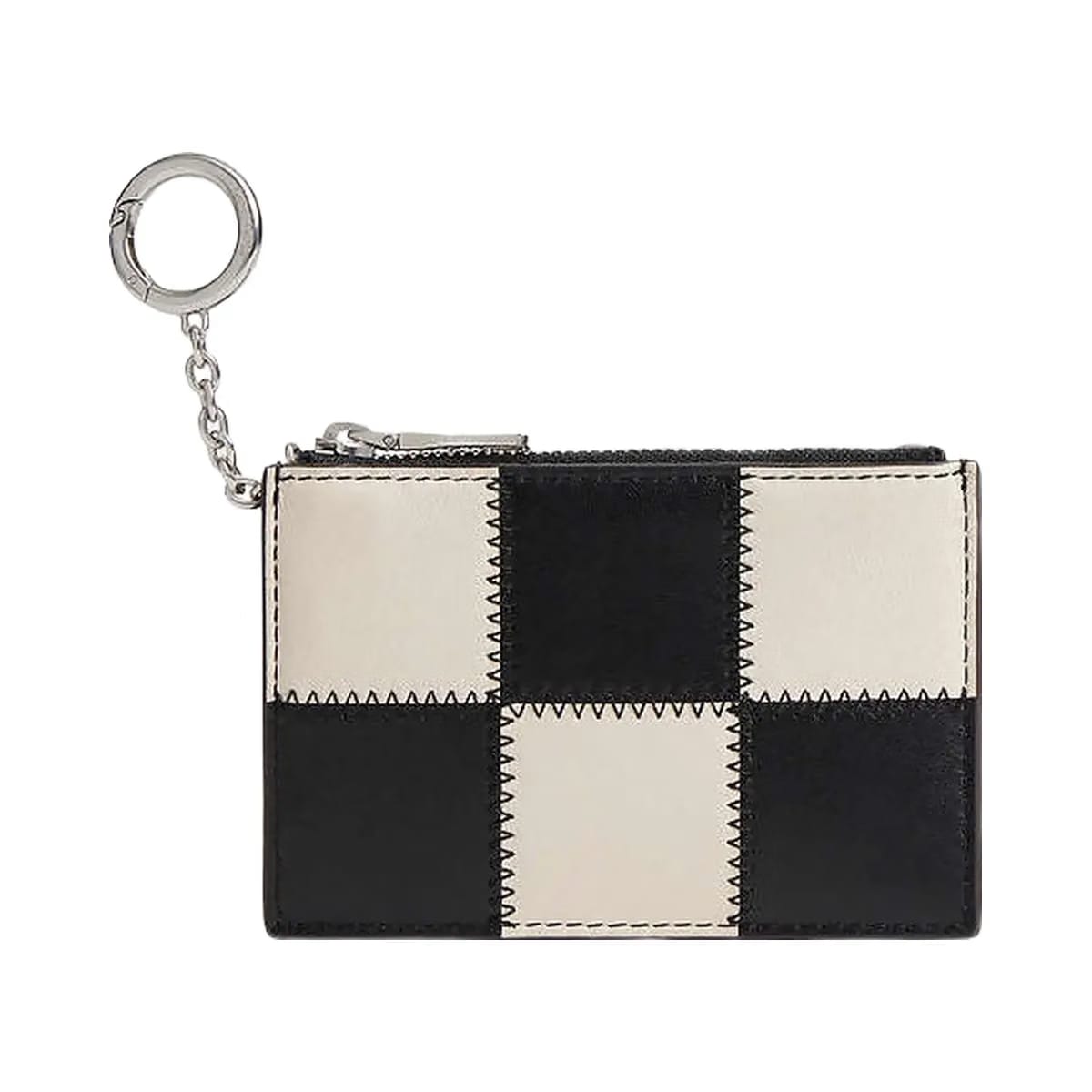 Coach Zip Card Case With Key Ring In Checkerboard Upcrafted Leather Black-Chalk