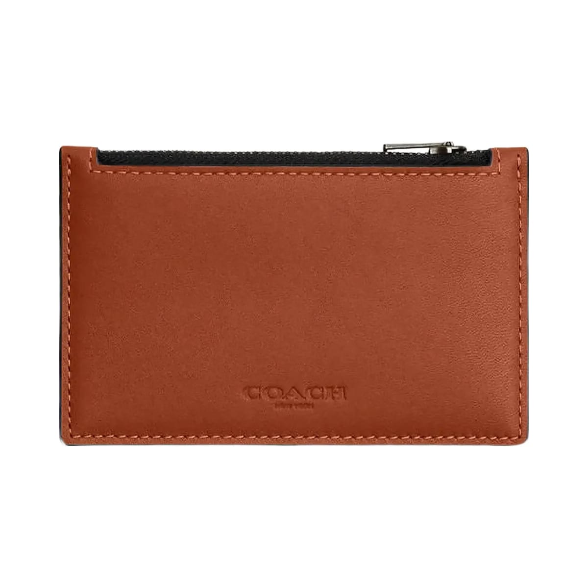 Coach Zip Card Case Smooth Leather-Gunmetal-Tan