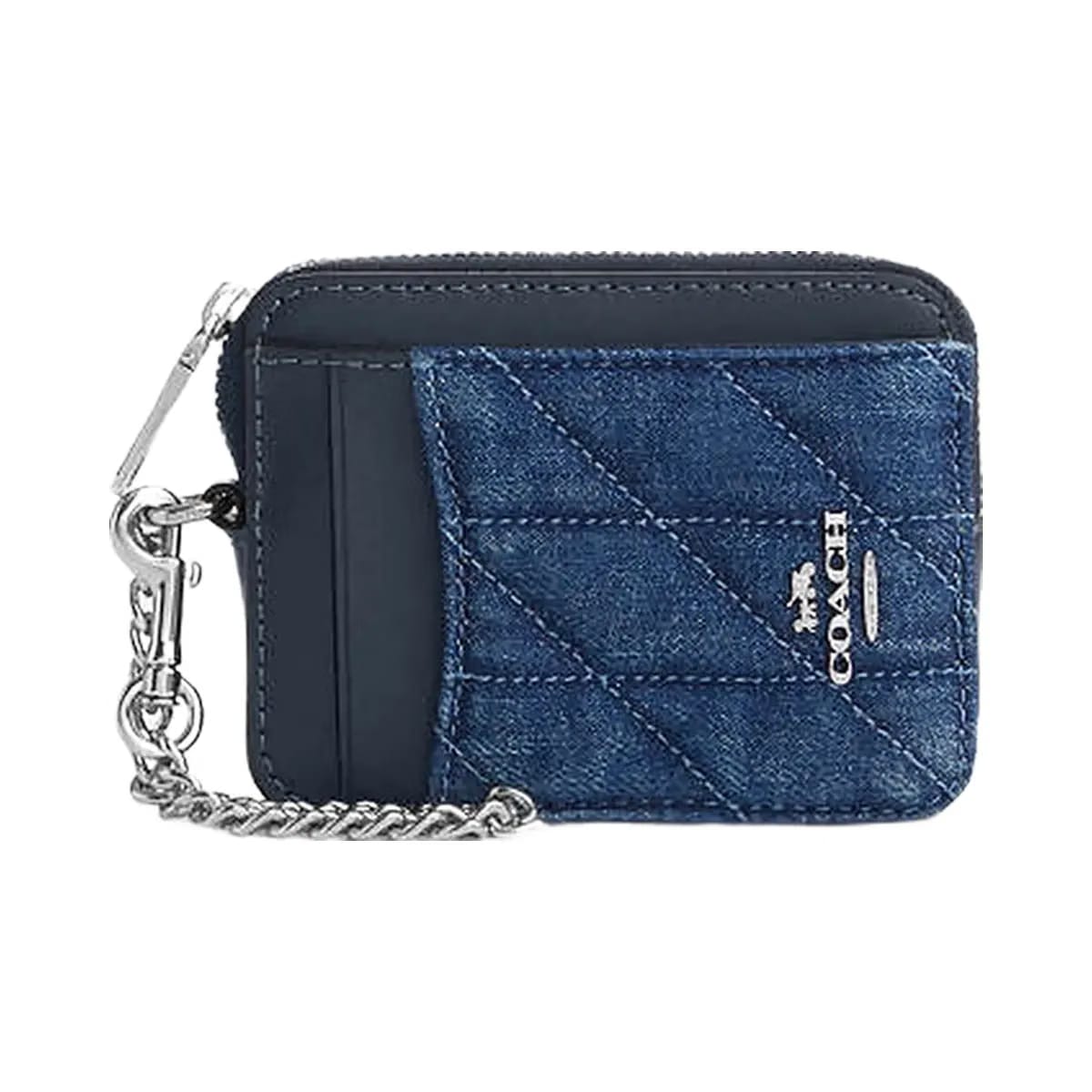 Coach Zip Card Case With Quilting Denim-Silver-Denim