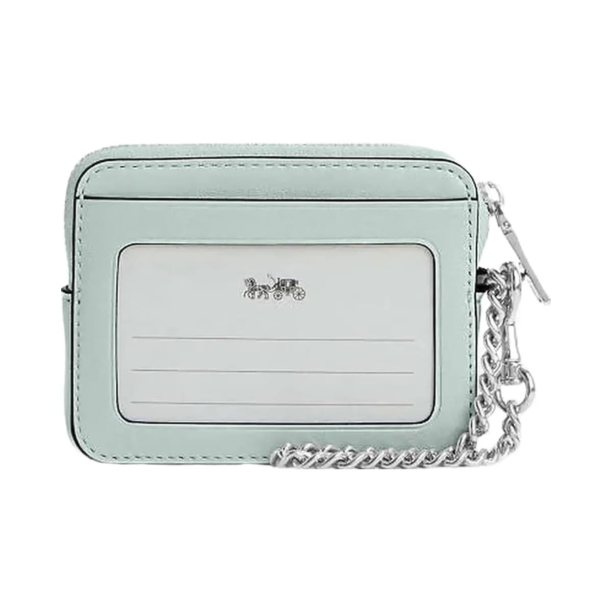 Coach Zip Card Case Pearlized Leather-Silver-Green