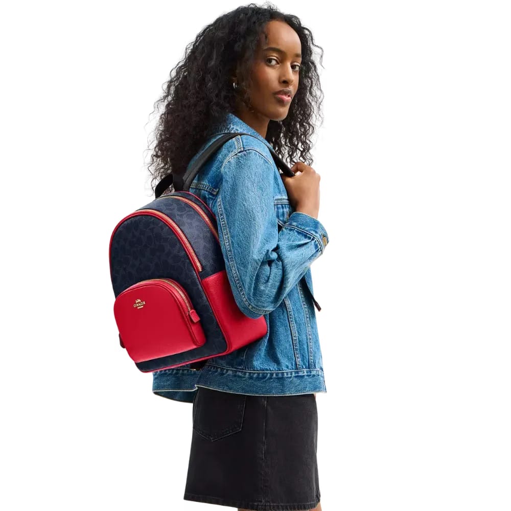 Coach Court Backpack In Signature Canvas Denim Red