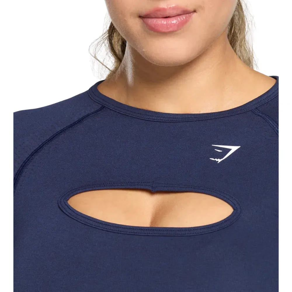 Gymshark Vital Long Sleeve Cut Out Top Heavy Blue/Marl