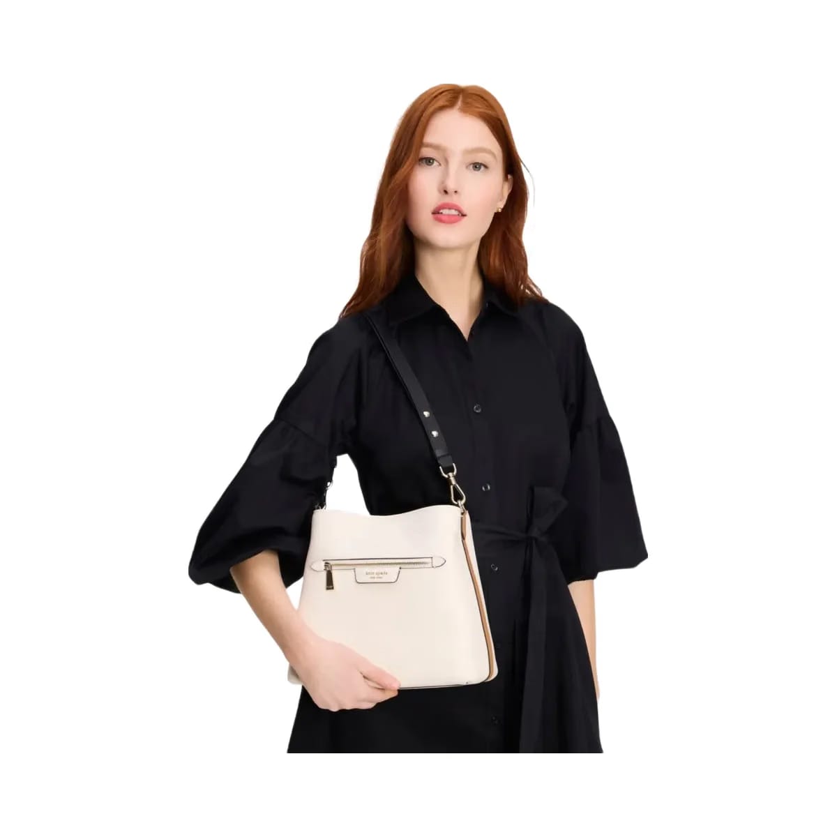 Kate Spade Hudson Colorblocked Pebbled Leather Shoulder Bag Parchment Multi
