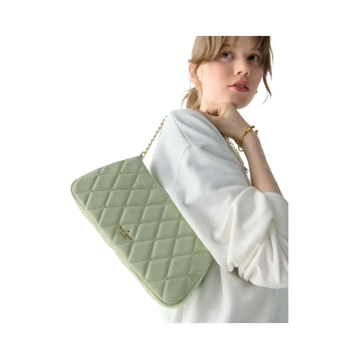 Kate Spade Carey Quilted Studs Small Convertible Crossbody Sage Bundle