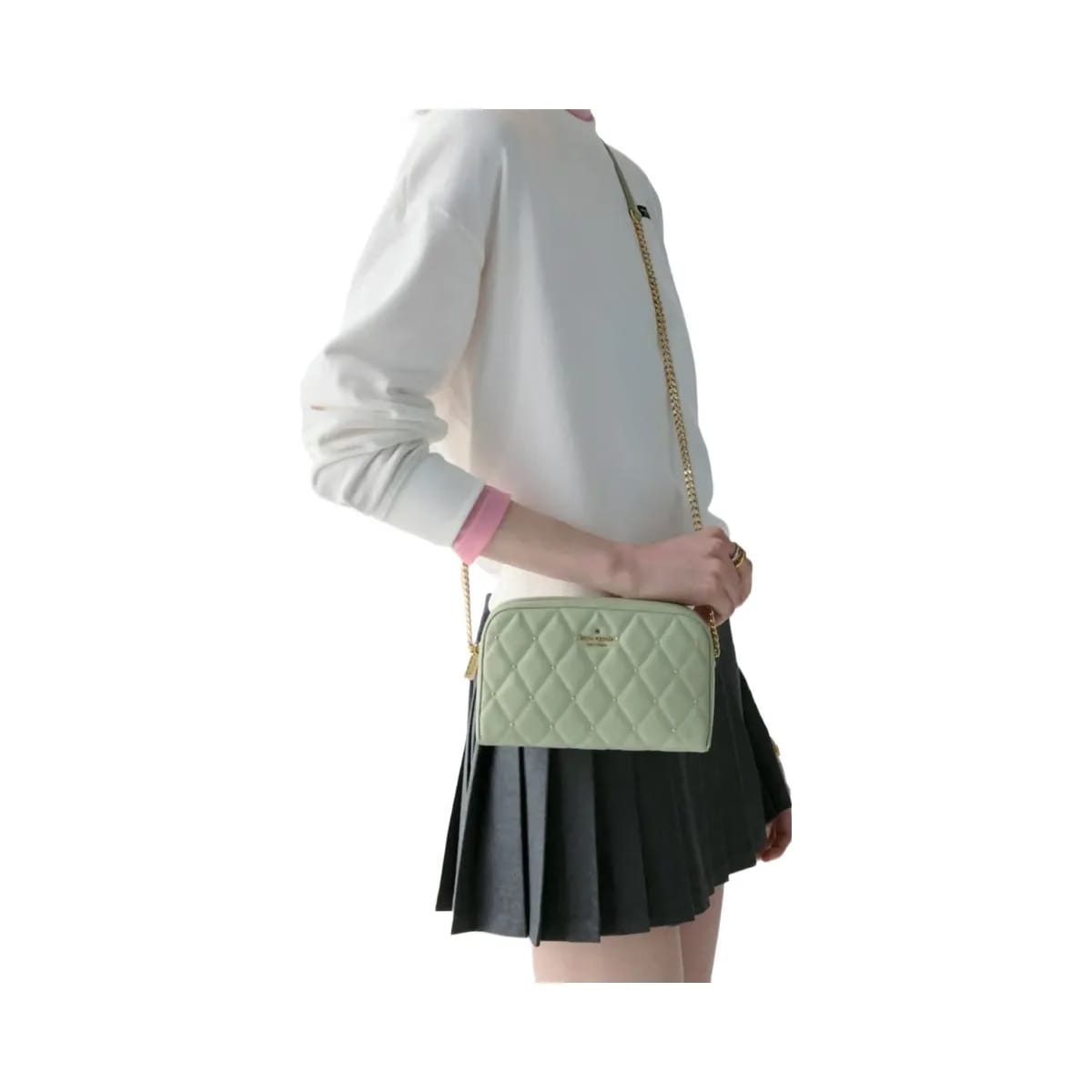 Kate Spade Carey Quilted Studded Chain Camera Bag Sage Bundle