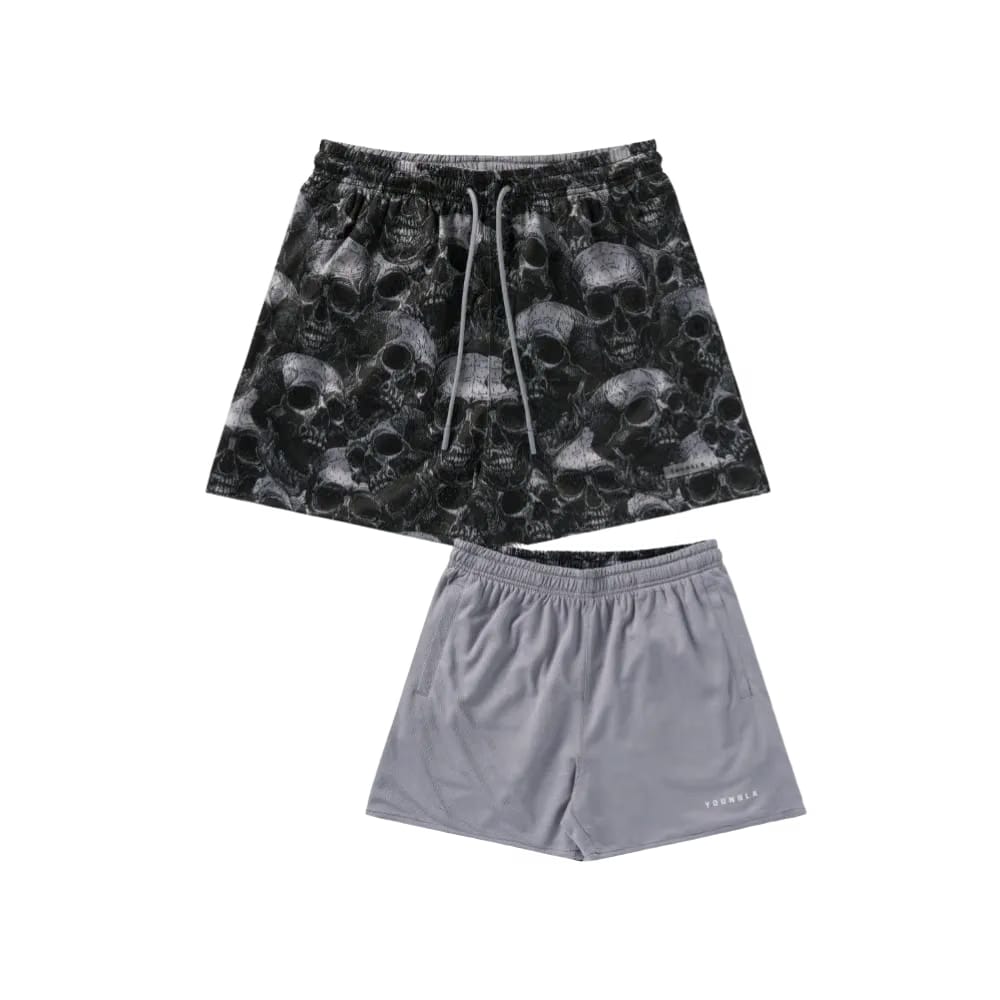 YoungLA Skulls & Roses Reversible Shorts Black Skull