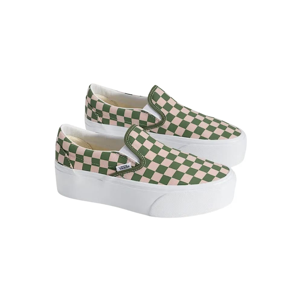 Vans Classic Slip-On Checkerboard Platform Shoe Pine Forest Green