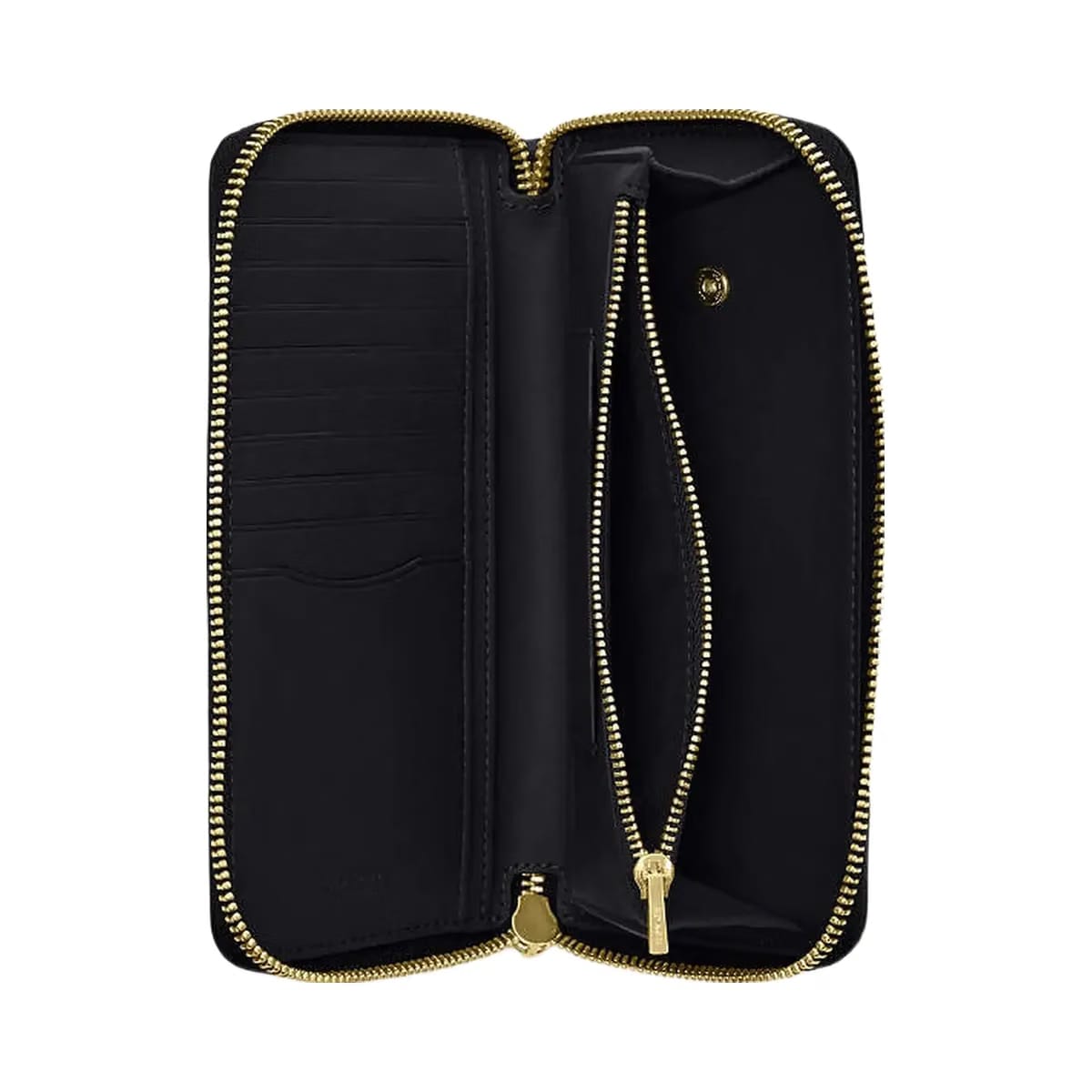 Coach Long Zip Around Wallet With Detachable Card Case Pebbled Leather-Gold-Black