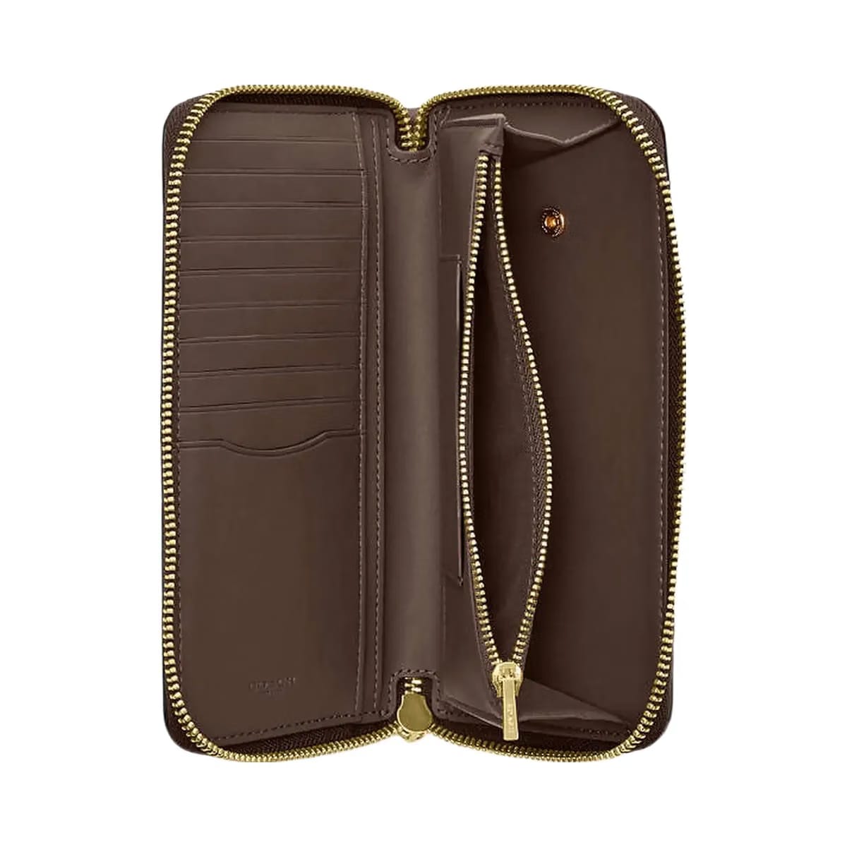 Coach Long Zip Around Wallet With Detachable Card Case Pebbled Leather-Gold-Dark Stone