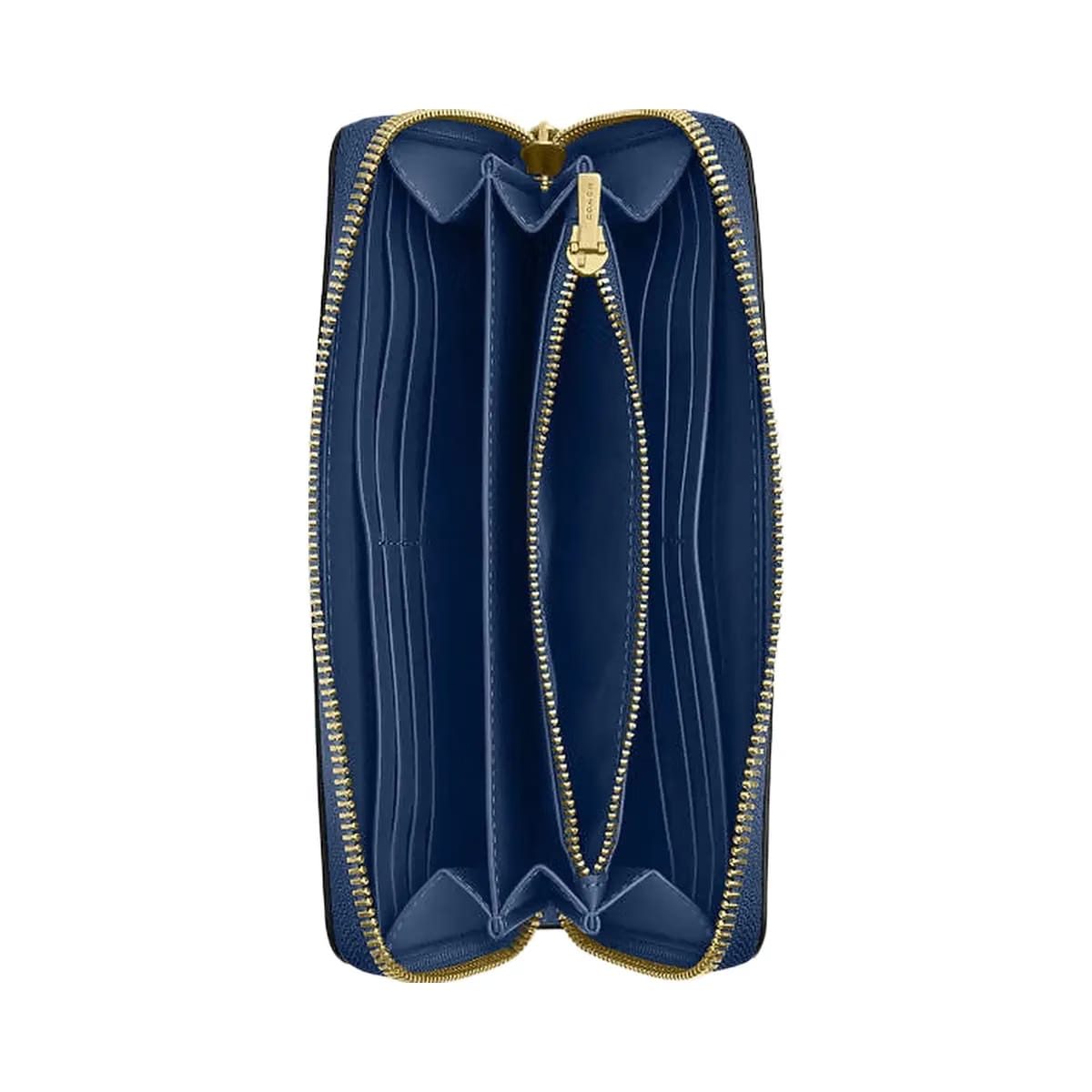 Coach Long Zip Around Wallet Pebbled Leather-Gold-Deep Blue