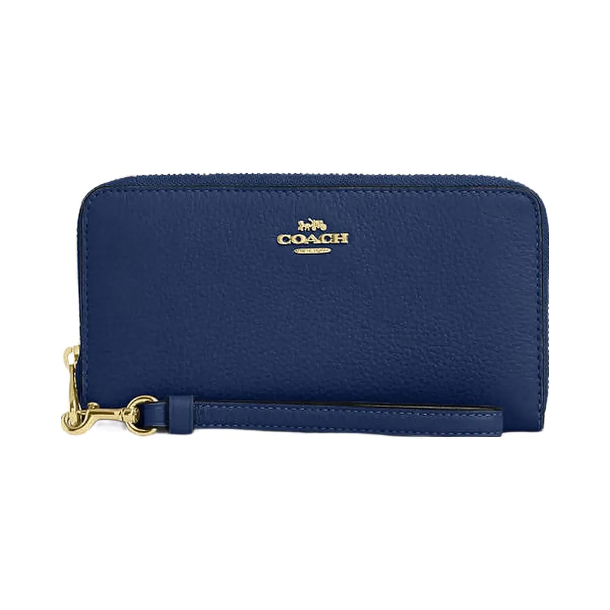 Coach Long Zip Around Wallet Pebbled Leather-Gold-Deep Blue