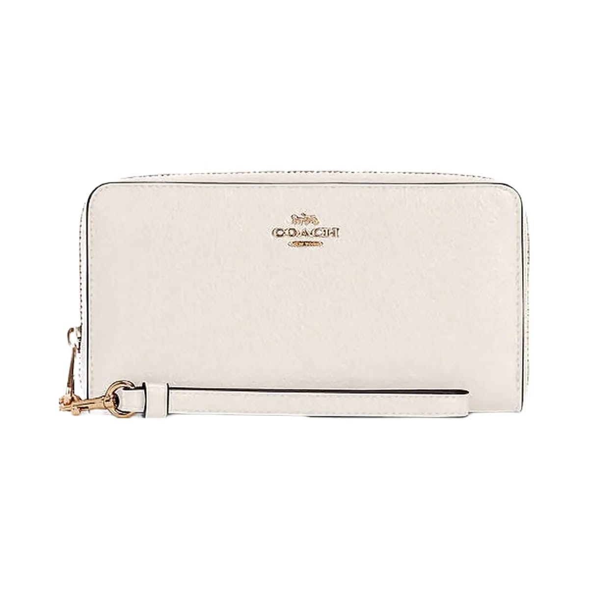 Coach Long Zip Around Wallet Pebbled Leather-Gold-Chalk