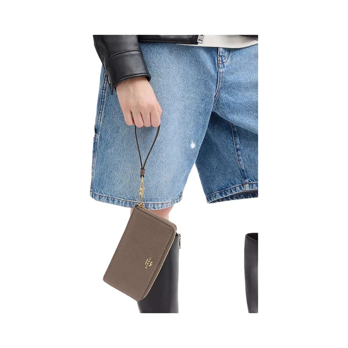 Coach Long Zip Around Wallet Pebbled Leather-Gold-Dark Stone