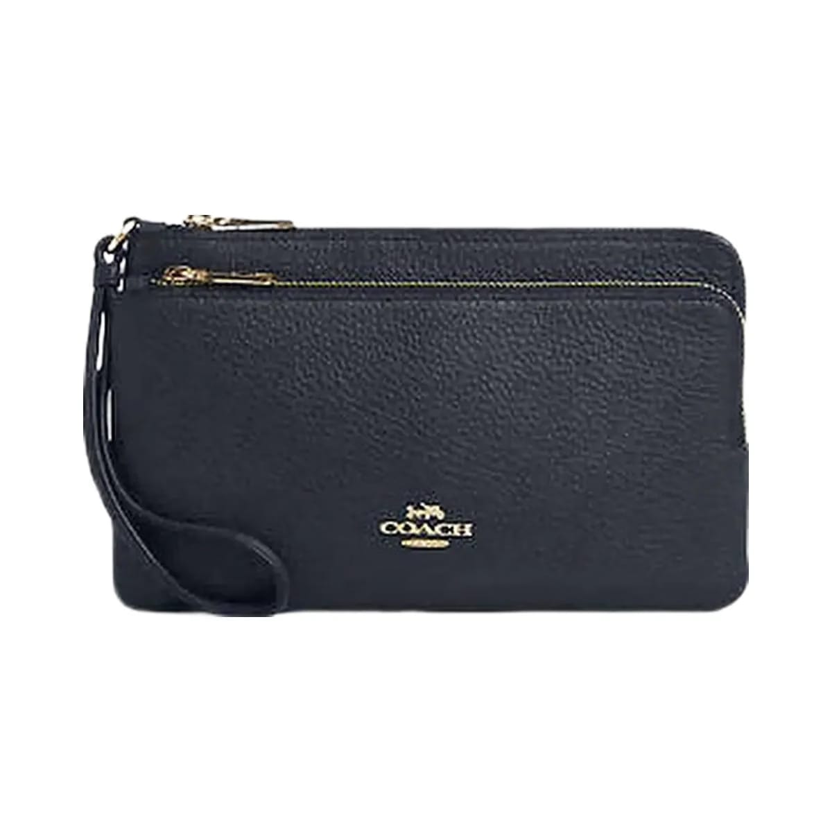Coach Double Zip Wallet Pebbled Leather-Gold-Midnight