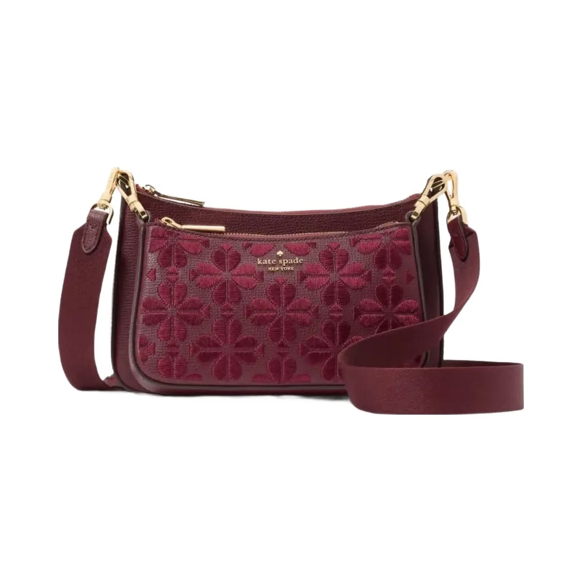 Kate Spade Duet Spade Flower Embroidered Small Crossbody Dark Merlot